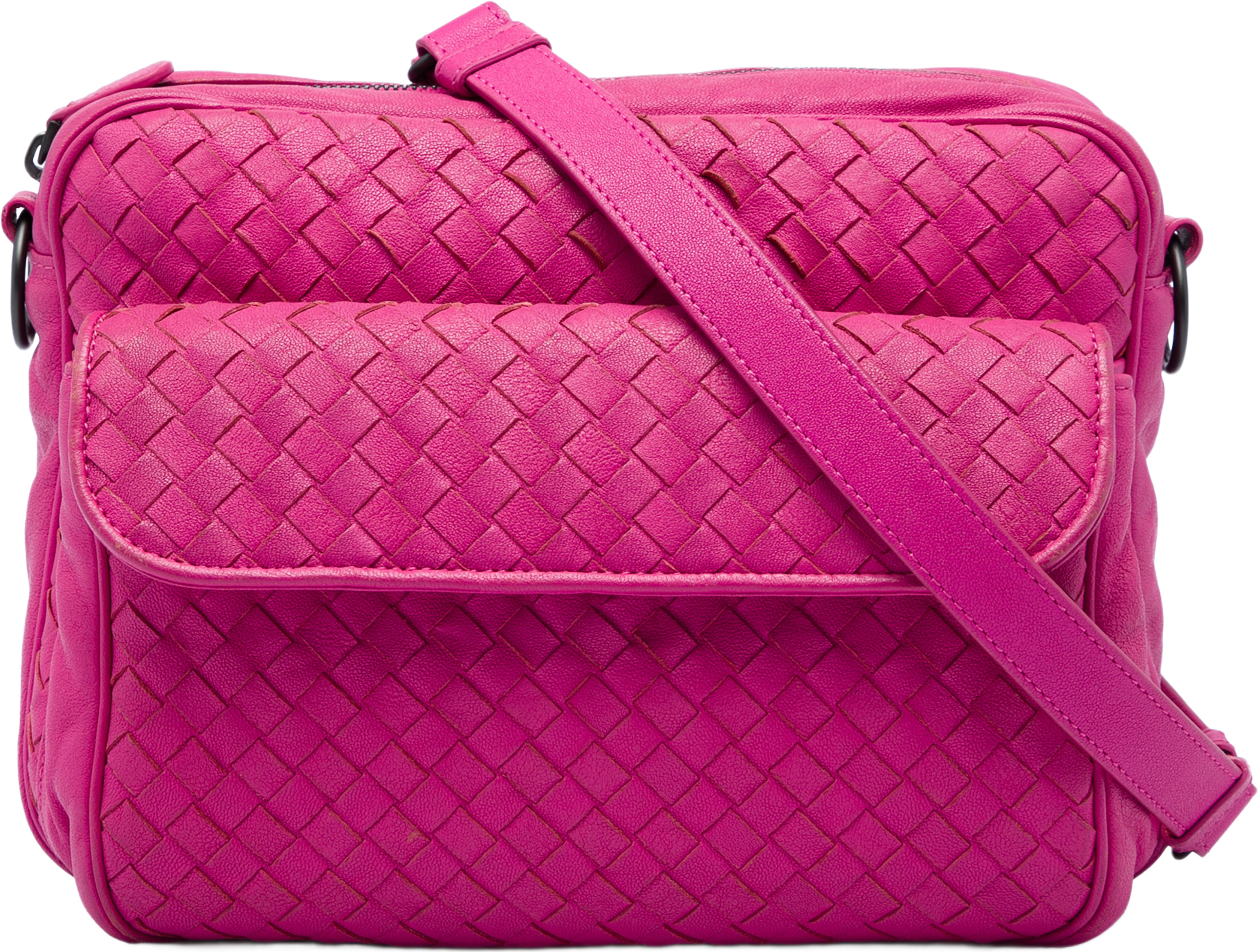 Bottega Veneta Nappa Intrecciato Front Pocket Messenger Bag, från Luxclusif, i färgen rosa. Klicka för att öppna bilden i stort format
