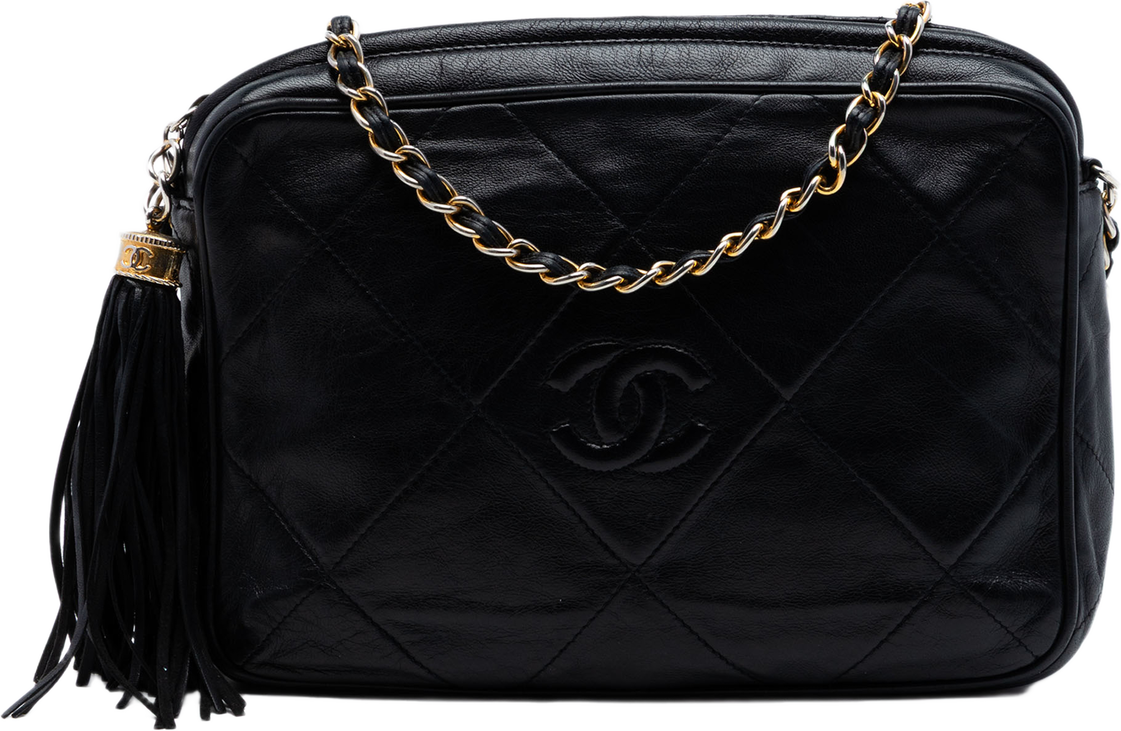 Chanel Cc Quilted Lambskin Tassel Camera Bag, från Luxclusif, i färgen black. Klicka för att öppna bilden i stort format