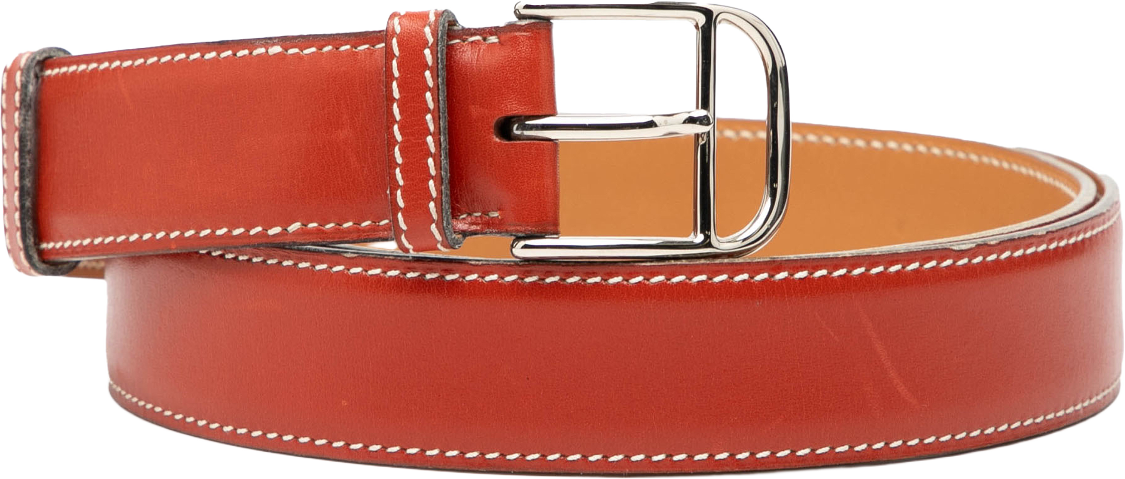 Hermès Box Calf Etriviere Belt, från Luxclusif, i färgen red orange. Klicka för att öppna bilden i stort format