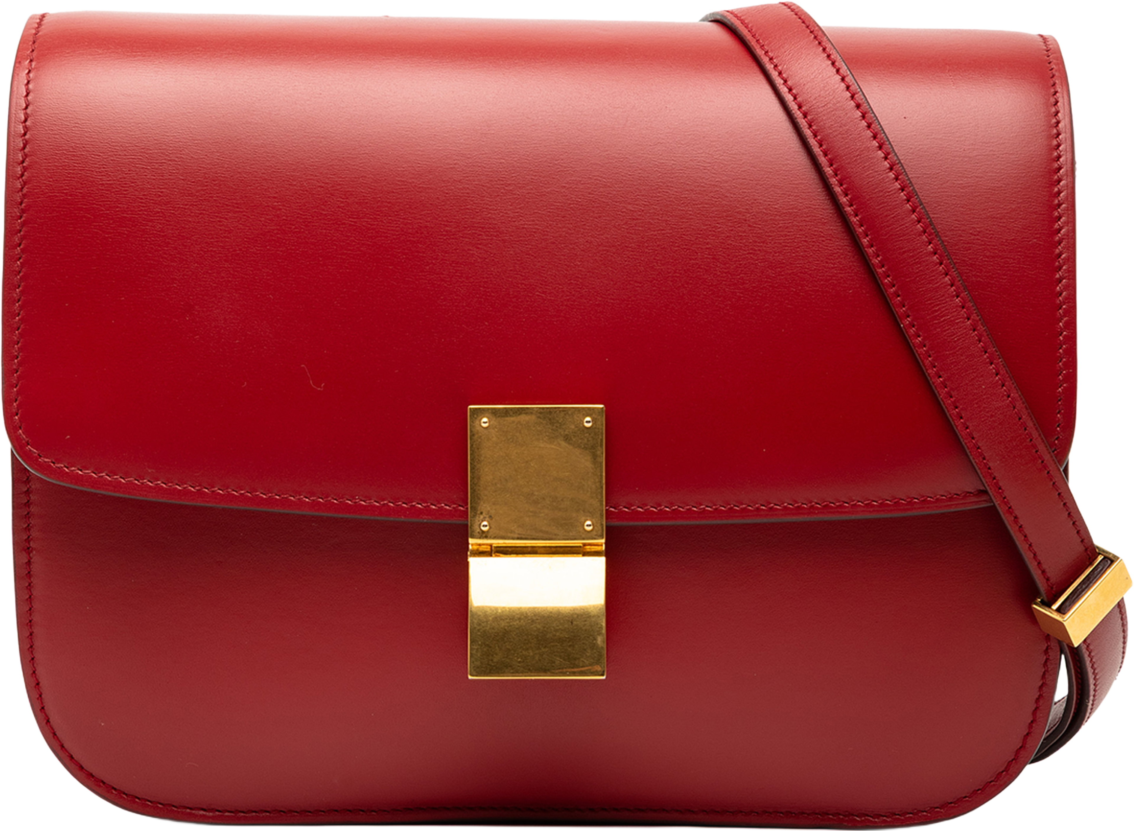 Celine Medium Calfskin Classic Box, från Luxclusif, i färgen red. Klicka för att öppna bilden i stort format