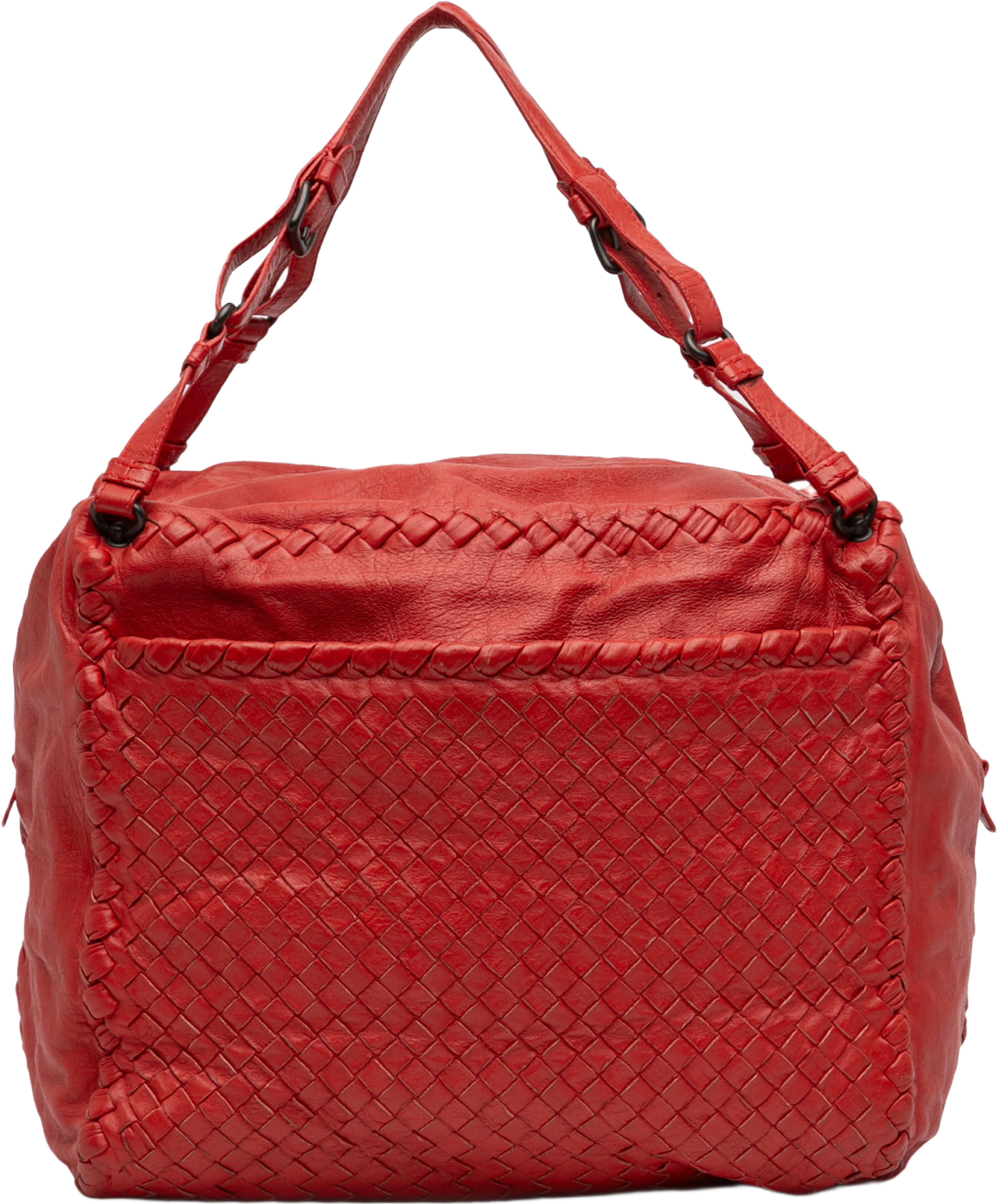 Bottega Veneta Nappa Intrecciato Cube Tote, från Luxclusif, i färgen red. Klicka för att öppna bilden i stort format