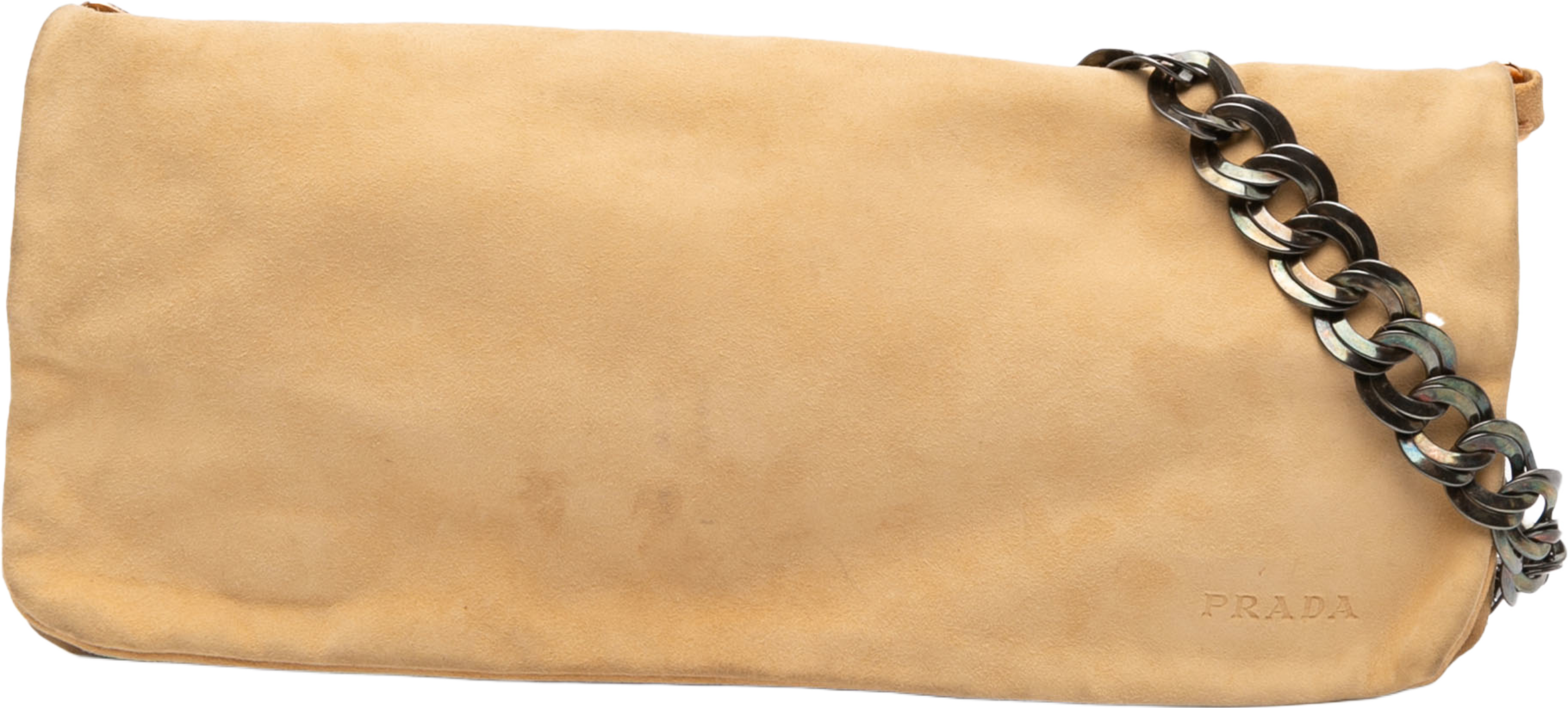 Prada Suede Chain Pochette, från Luxclusif, i färgen beige. Klicka för att öppna bilden i stort format