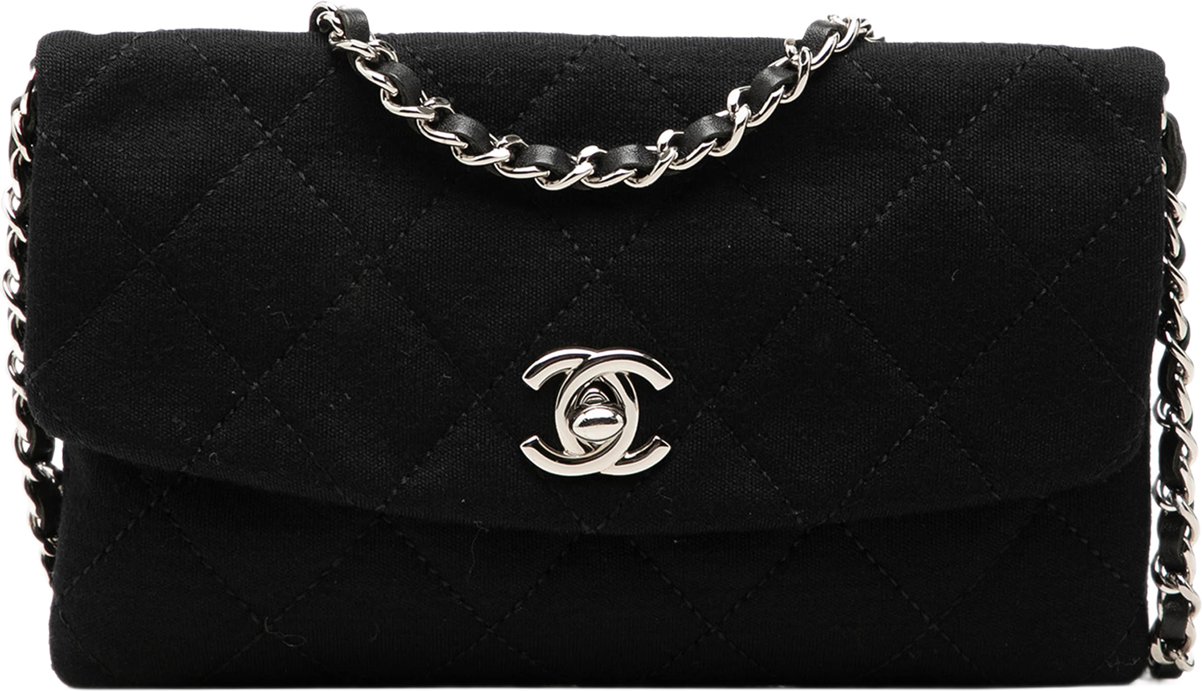 Chanel Mini Cc Quilted Jersey Flap, från Luxclusif, i färgen svart. Klicka för att öppna bilden i stort format