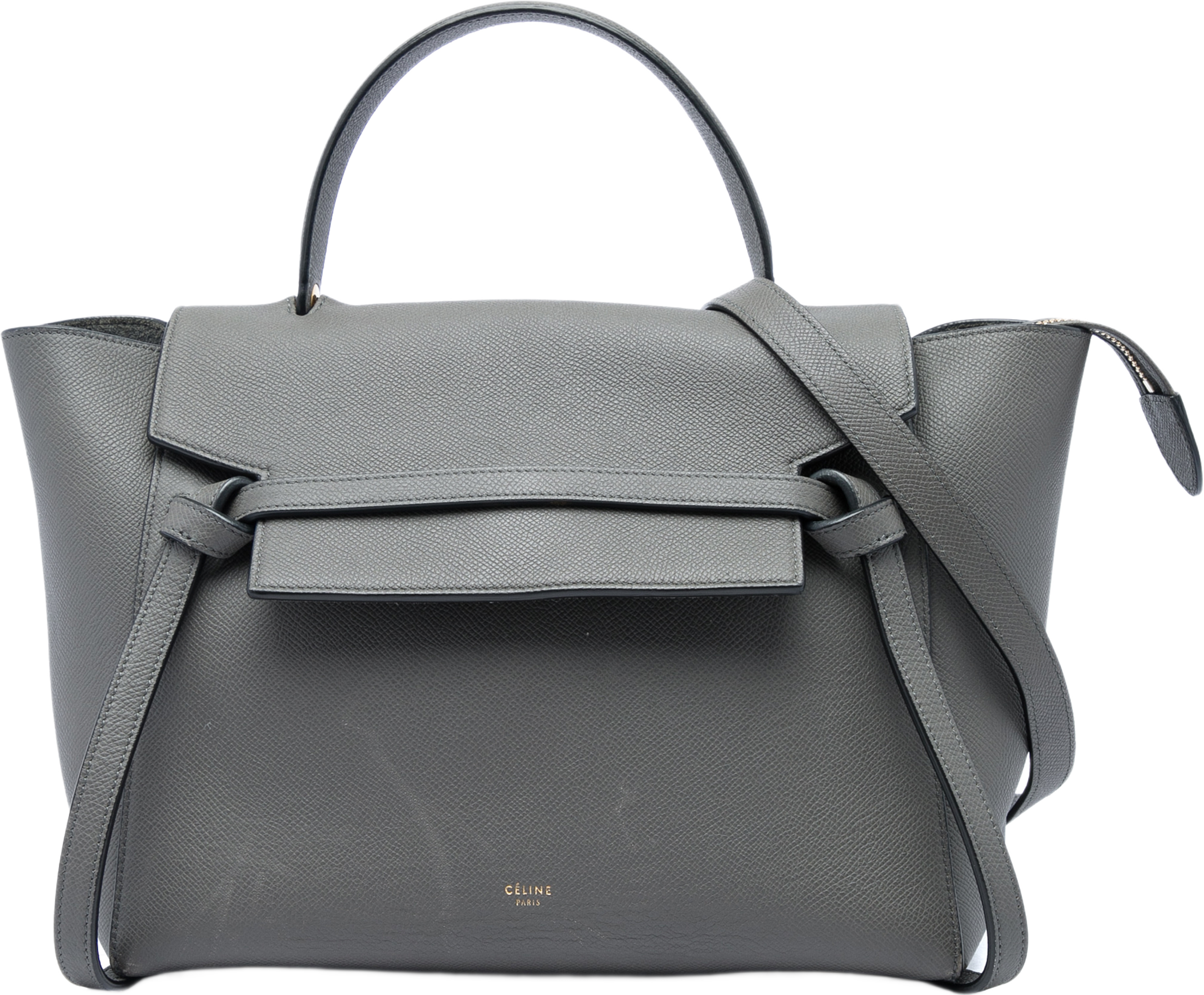 Celine Mini Grained Calfskin Belt Bag, från Luxclusif, i färgen grå. Klicka för att öppna bilden i stort format