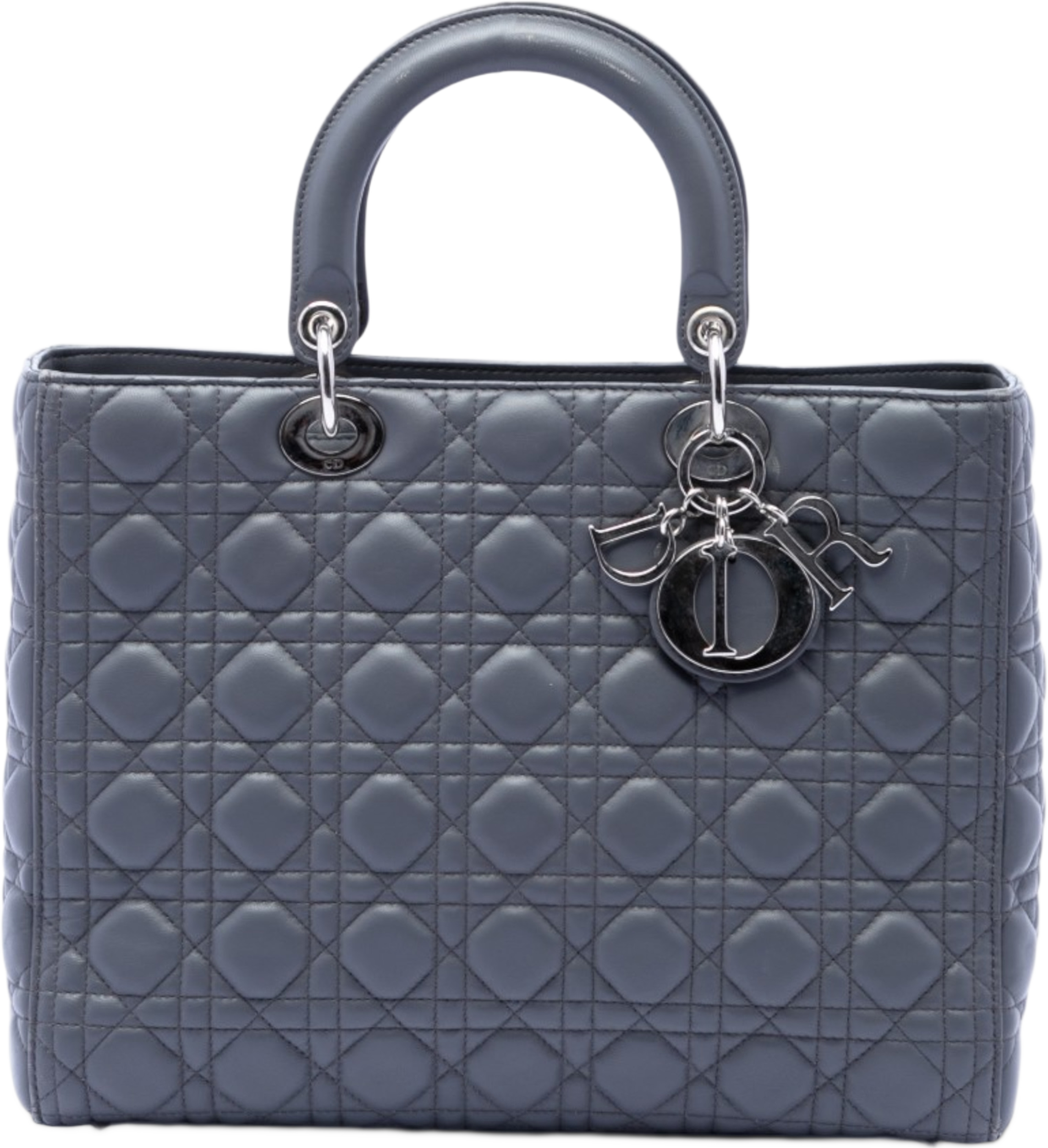 Dior Large Lambskin Cannage Lady Dior, från Luxclusif, i färgen dark gray. Klicka för att öppna bilden i stort format