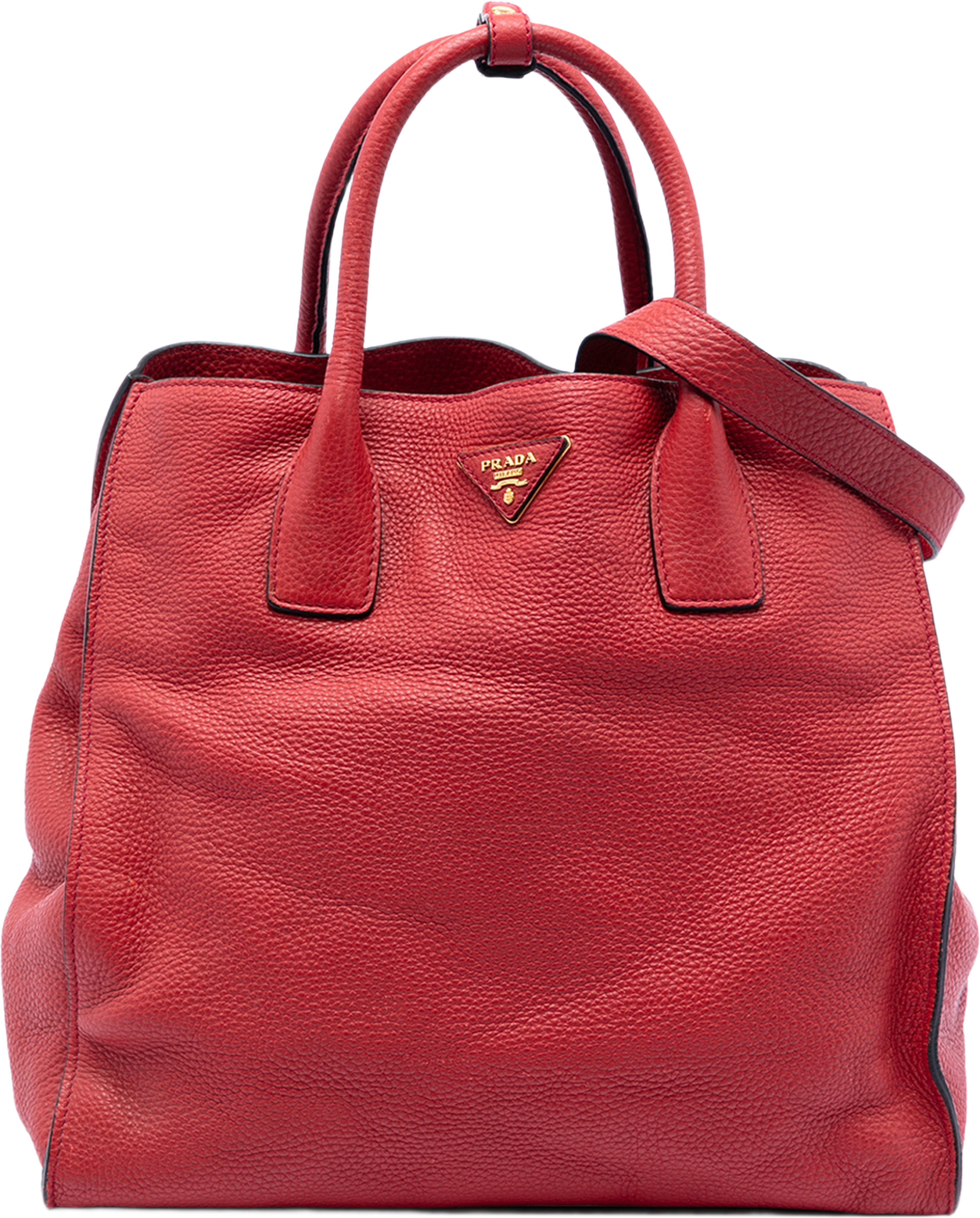 Prada Vitello Daino Open Convertible Tote, från Luxclusif, i färgen red. Klicka för att öppna bilden i stort format