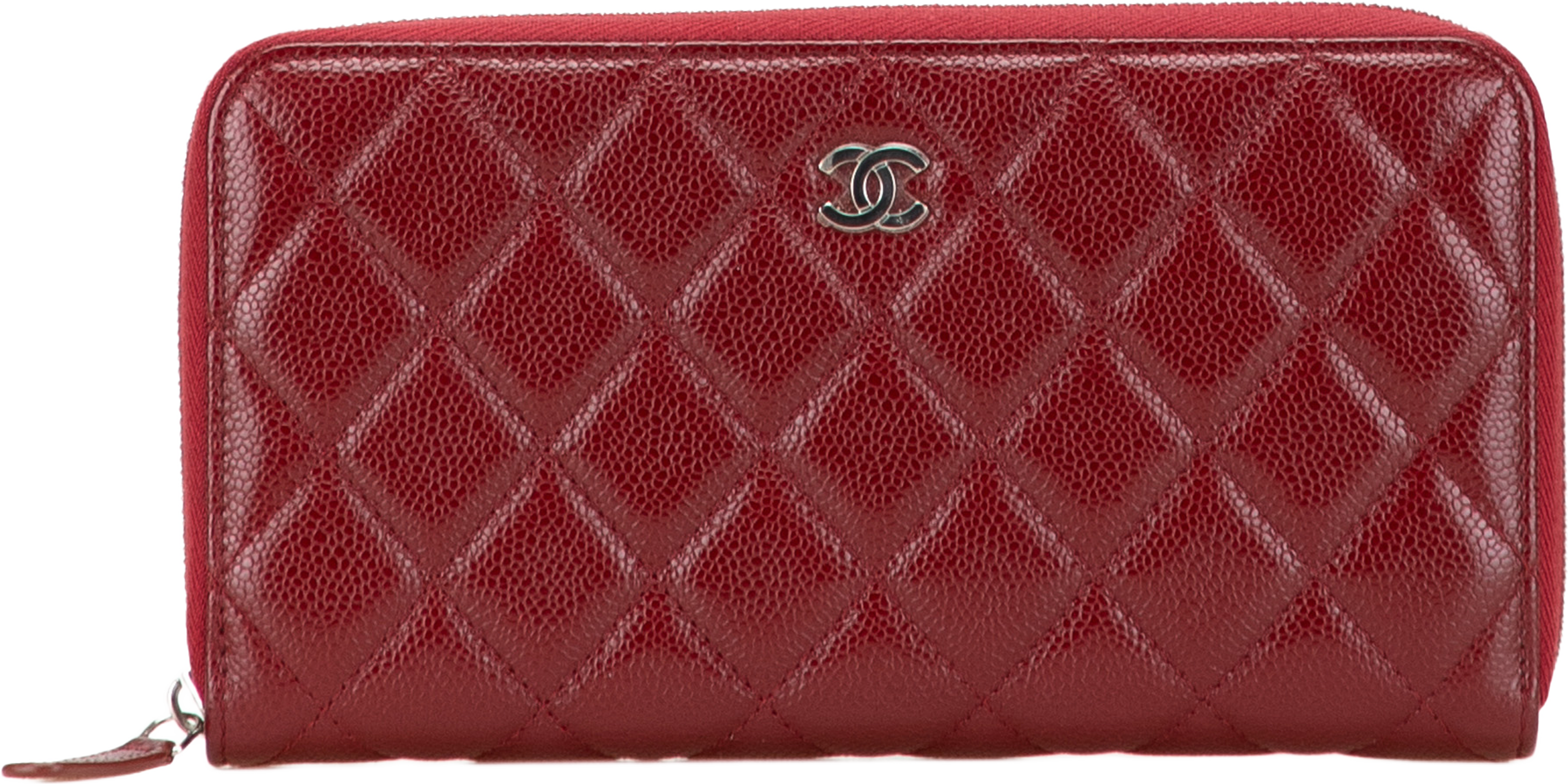 Chanel Cc Quilted Caviar Zip Around Long Wallet, från Luxclusif, i färgen dark red. Klicka för att öppna bilden i stort format