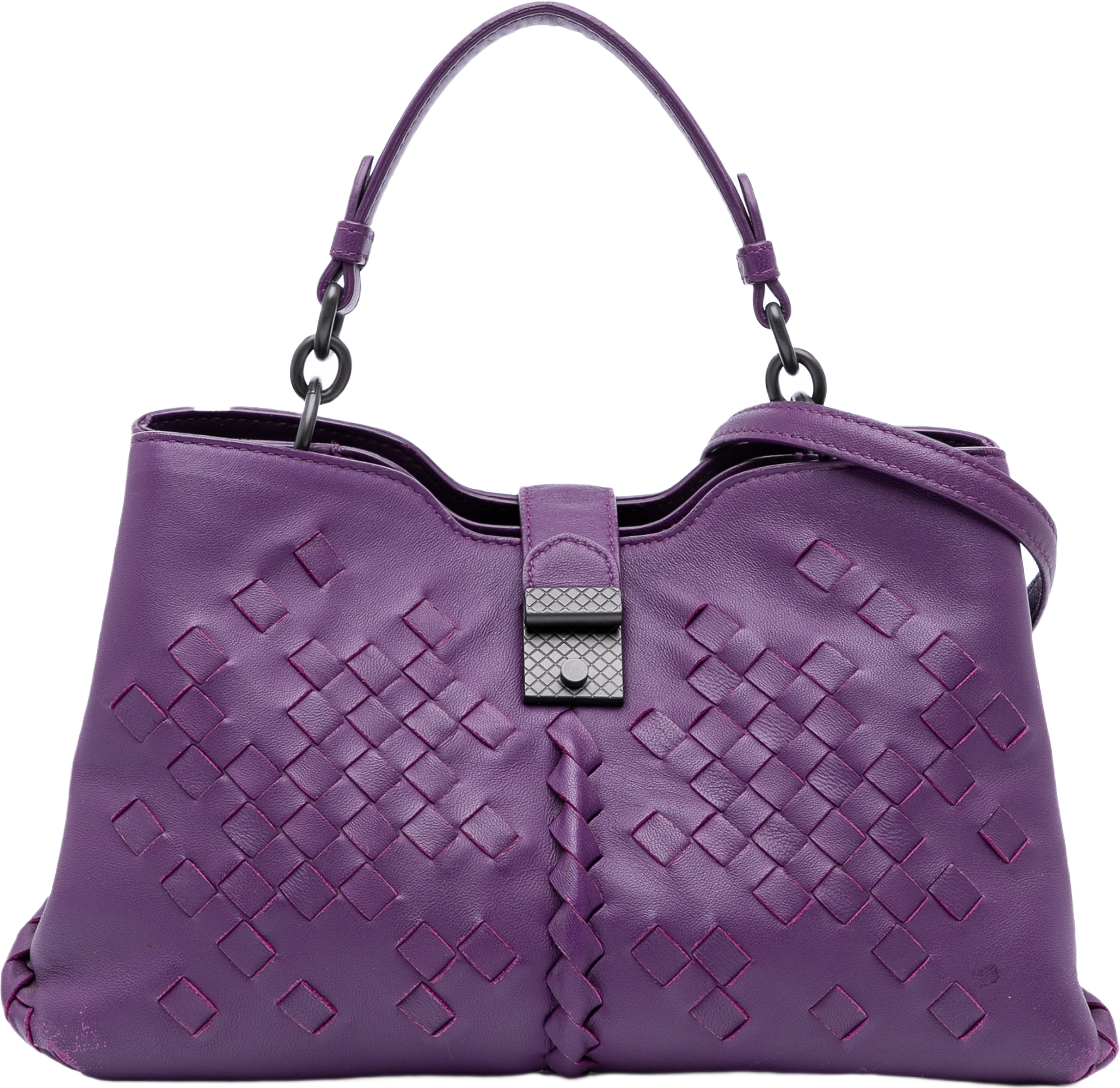 Bottega Veneta Nappa Intrecciato Napoli Satchel, från Luxclusif, i färgen dark purple. Klicka för att öppna bilden i stort format