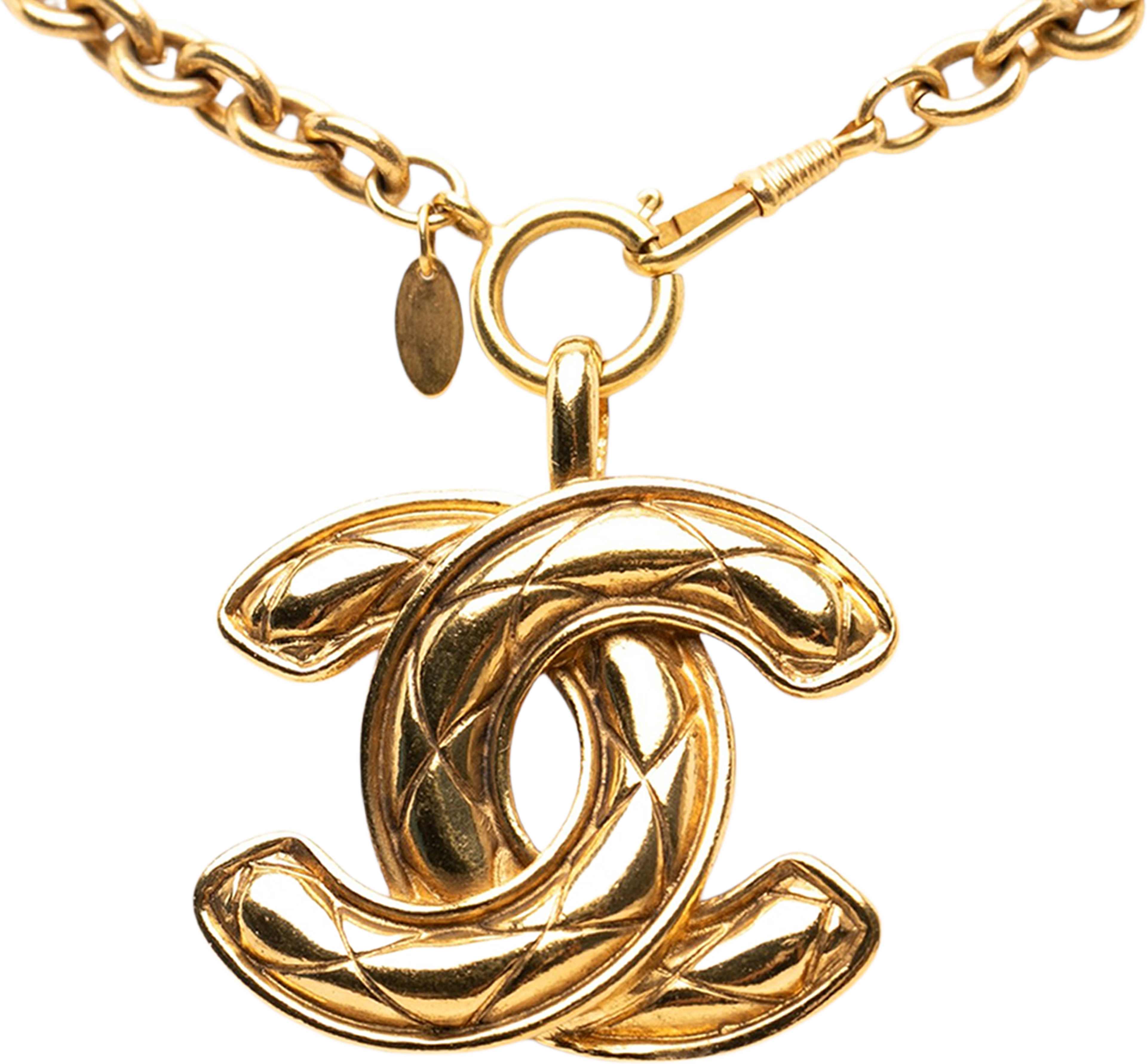 Chanel Cc Gold Plated Quilted Pendant Necklace, från Luxclusif, i färgen gold. Klicka för att öppna bilden i stort format
