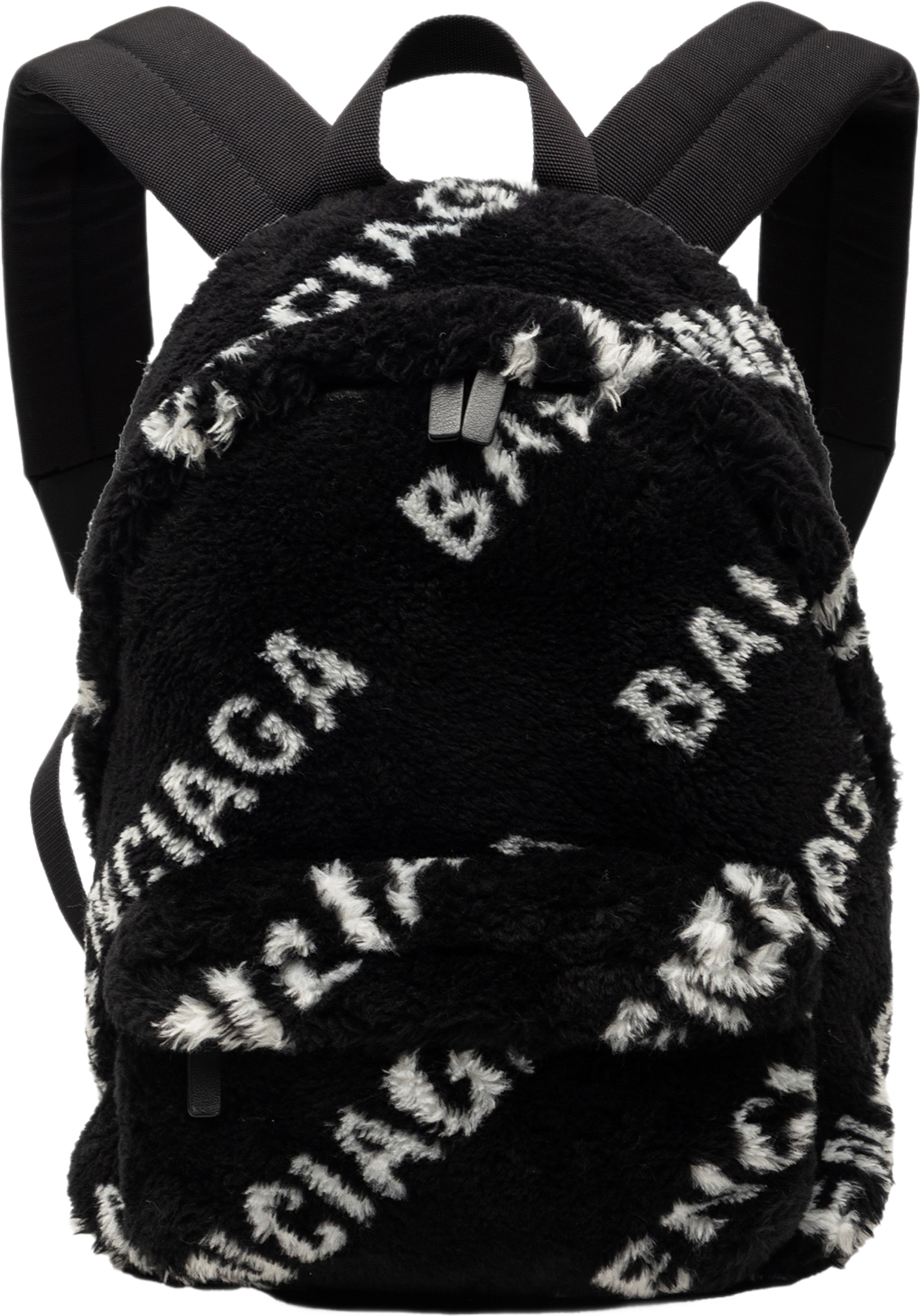 Balenciaga Small Faux Fur Diagonal Logo Everyday Backpack, från Luxclusif, i färgen svart. Klicka för att öppna bilden i stort format