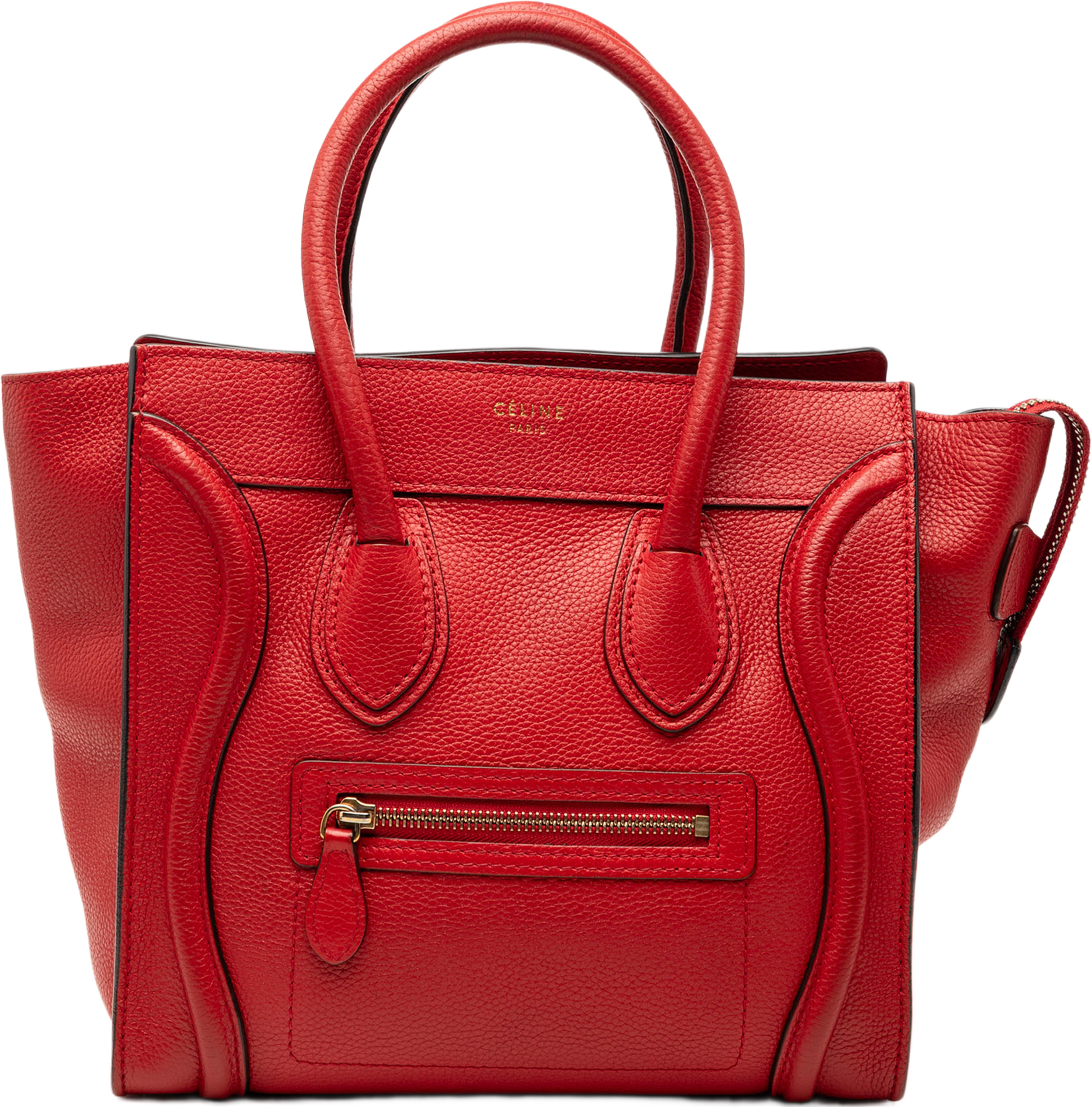 Celine Micro Calfskin Luggage Tote, från Luxclusif, i färgen röd. Klicka för att öppna bilden i stort format
