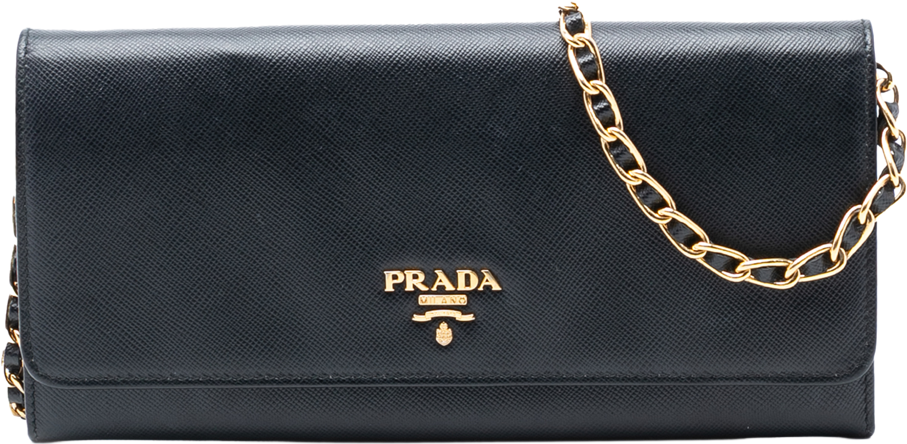 Prada Saffiano Lux Wallet On Chain, från Luxclusif, i färgen black. Klicka för att öppna bilden i stort format
