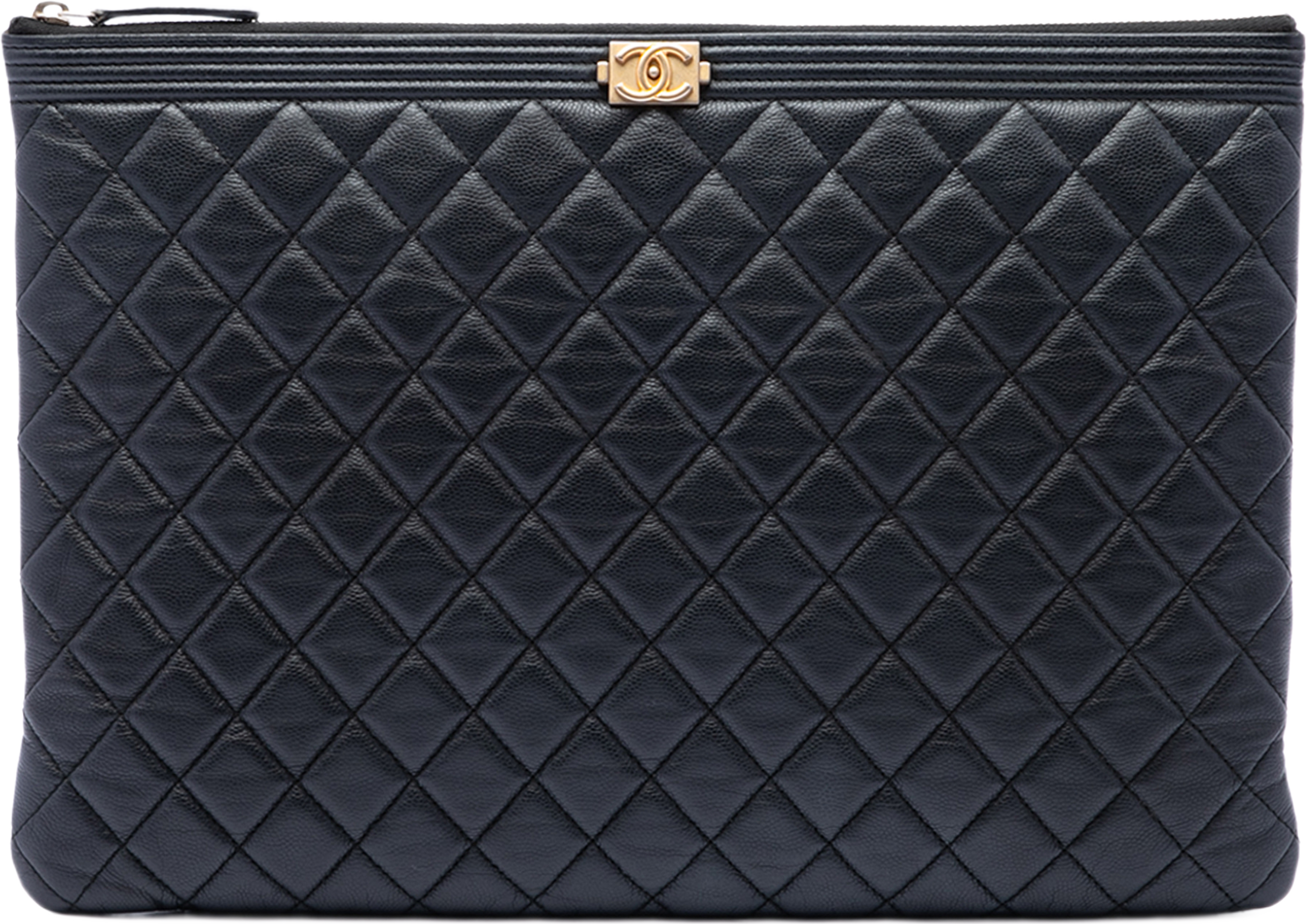 Chanel Large Quilted Caviar Boy O Case Clutch, från Luxclusif, i färgen svart. Klicka för att öppna bilden i stort format