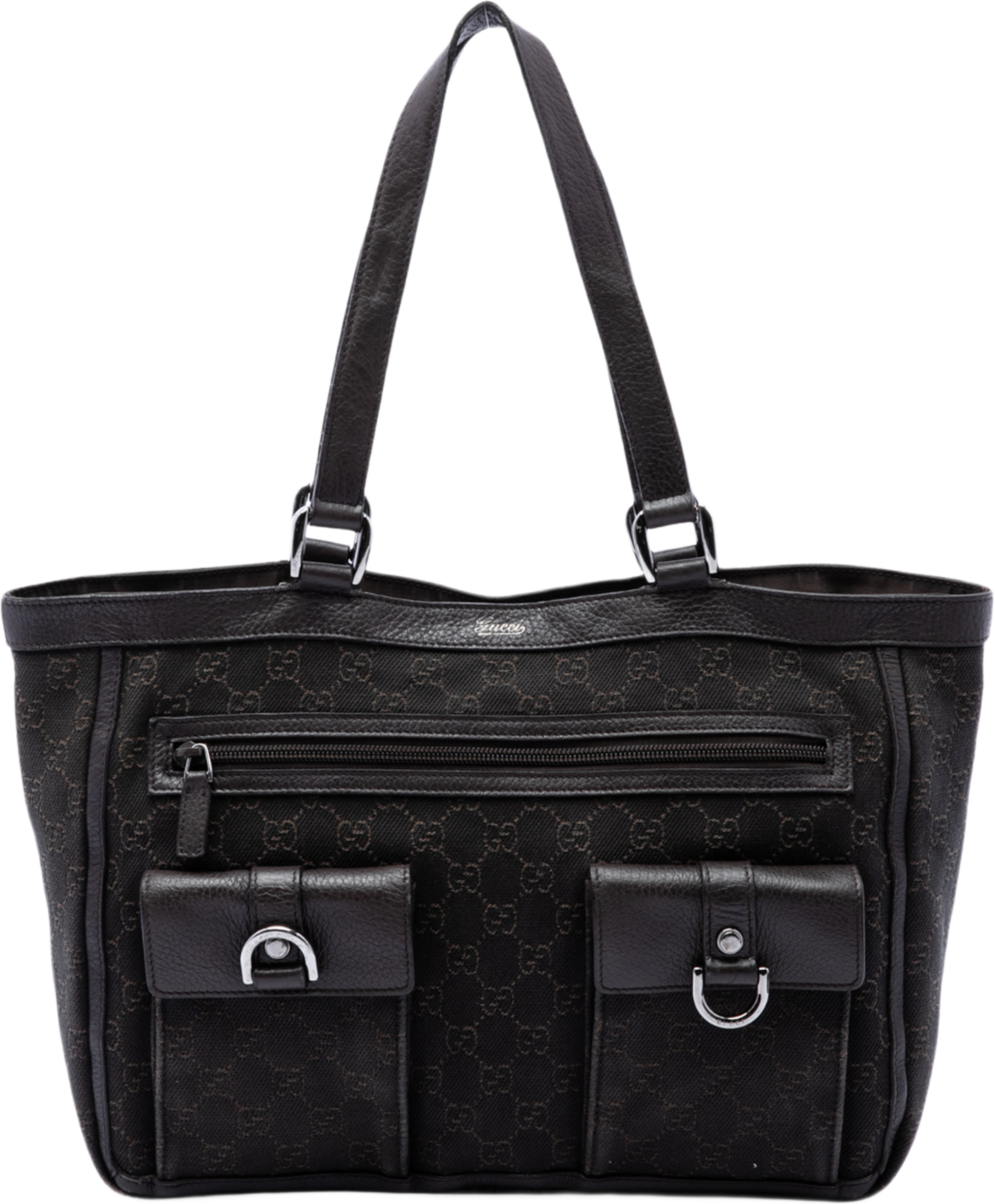 Gucci Gg Denim Abbey D Ring Pocket Tote, från Luxclusif, i färgen brun. Klicka för att öppna bilden i stort format