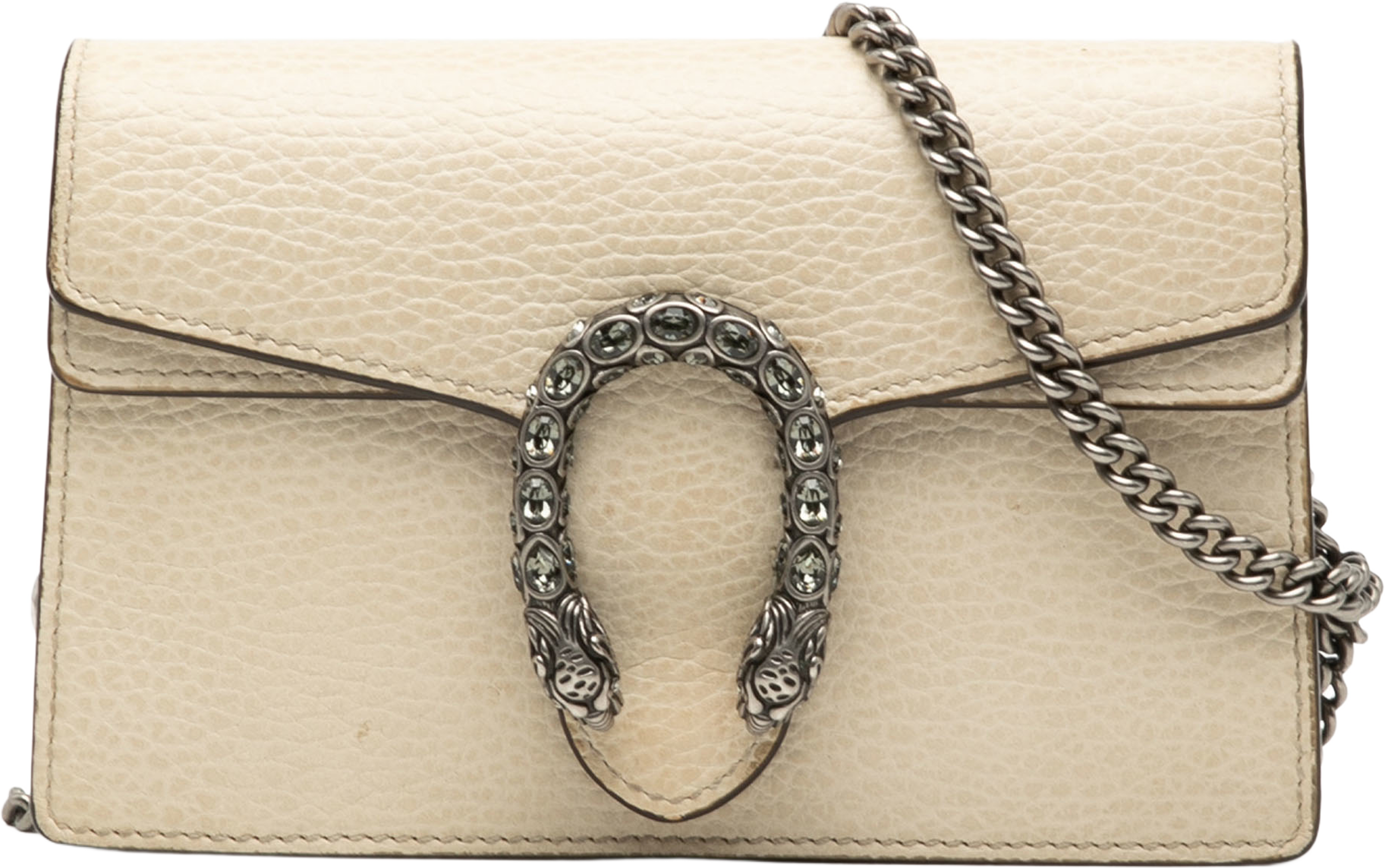 Gucci Mini Dionysus Leather Crossbody, från Luxclusif, i färgen light beige. Klicka för att öppna bilden i stort format