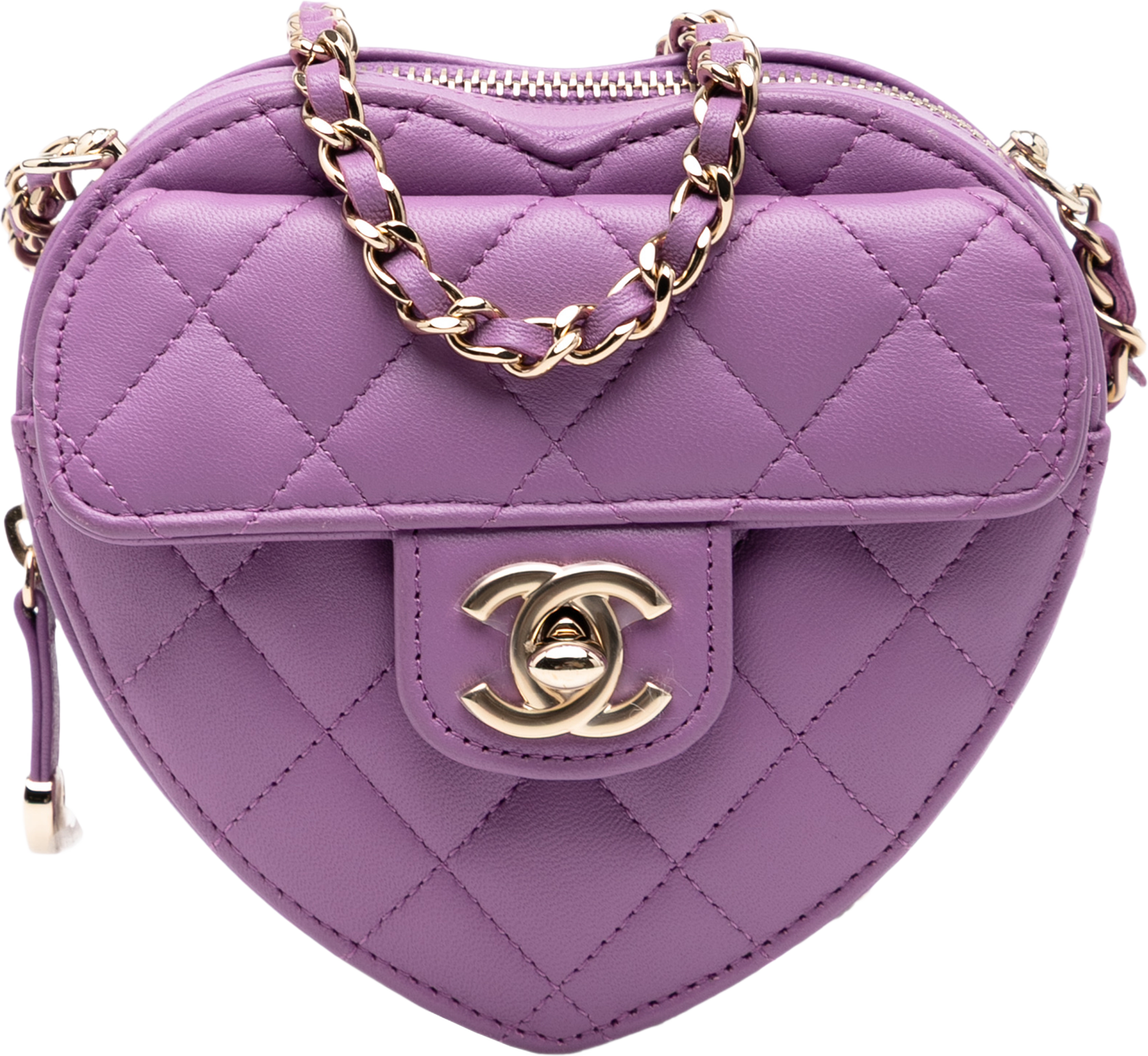 Chanel Mini Lambskin Cc In Love Heart Crossbody, från Luxclusif, i färgen purpur. Klicka för att öppna bilden i stort format