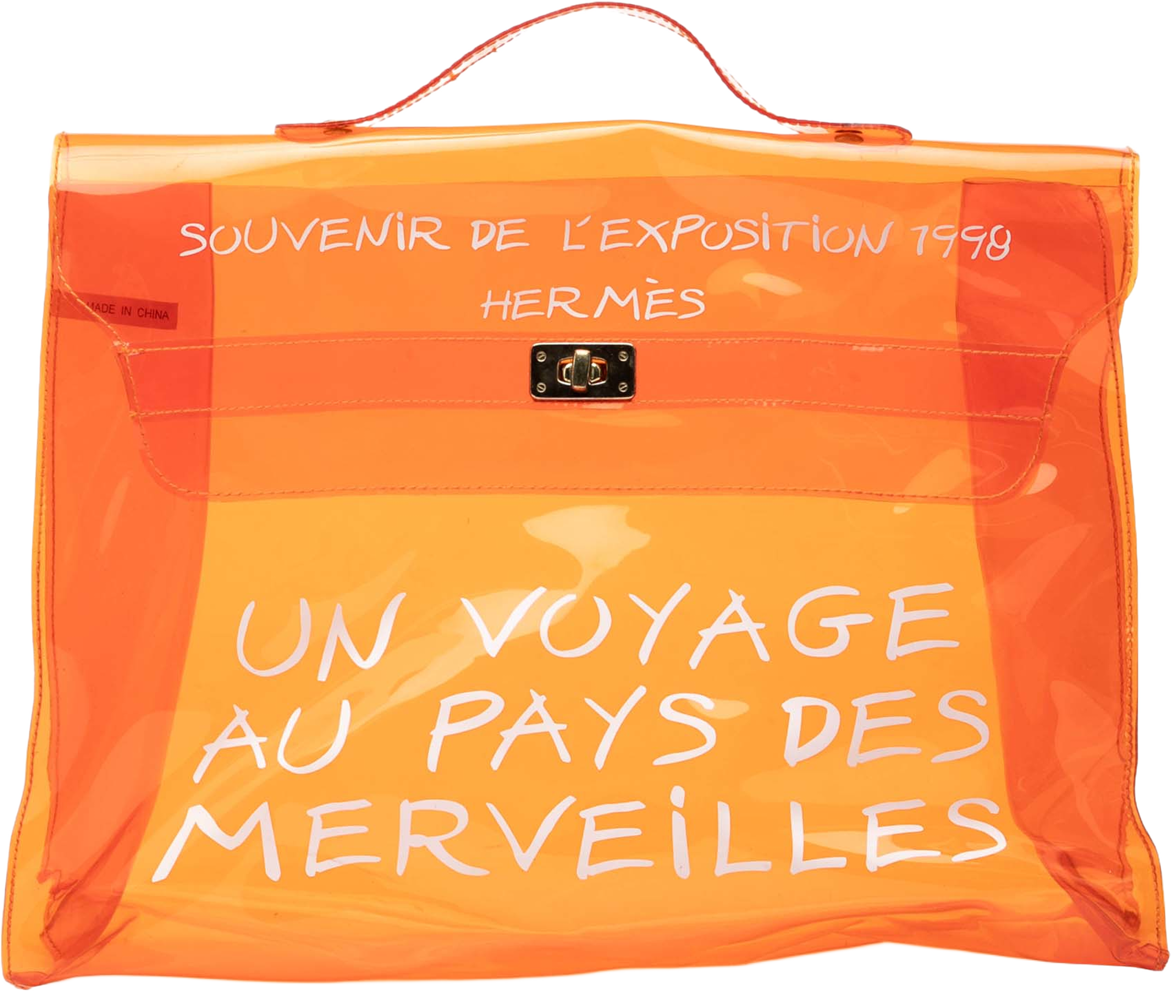 Hermès Vinyl Souvenir De L Exposition Kelly Handbag, från Luxclusif, i färgen orange. Klicka för att öppna bilden i stort format