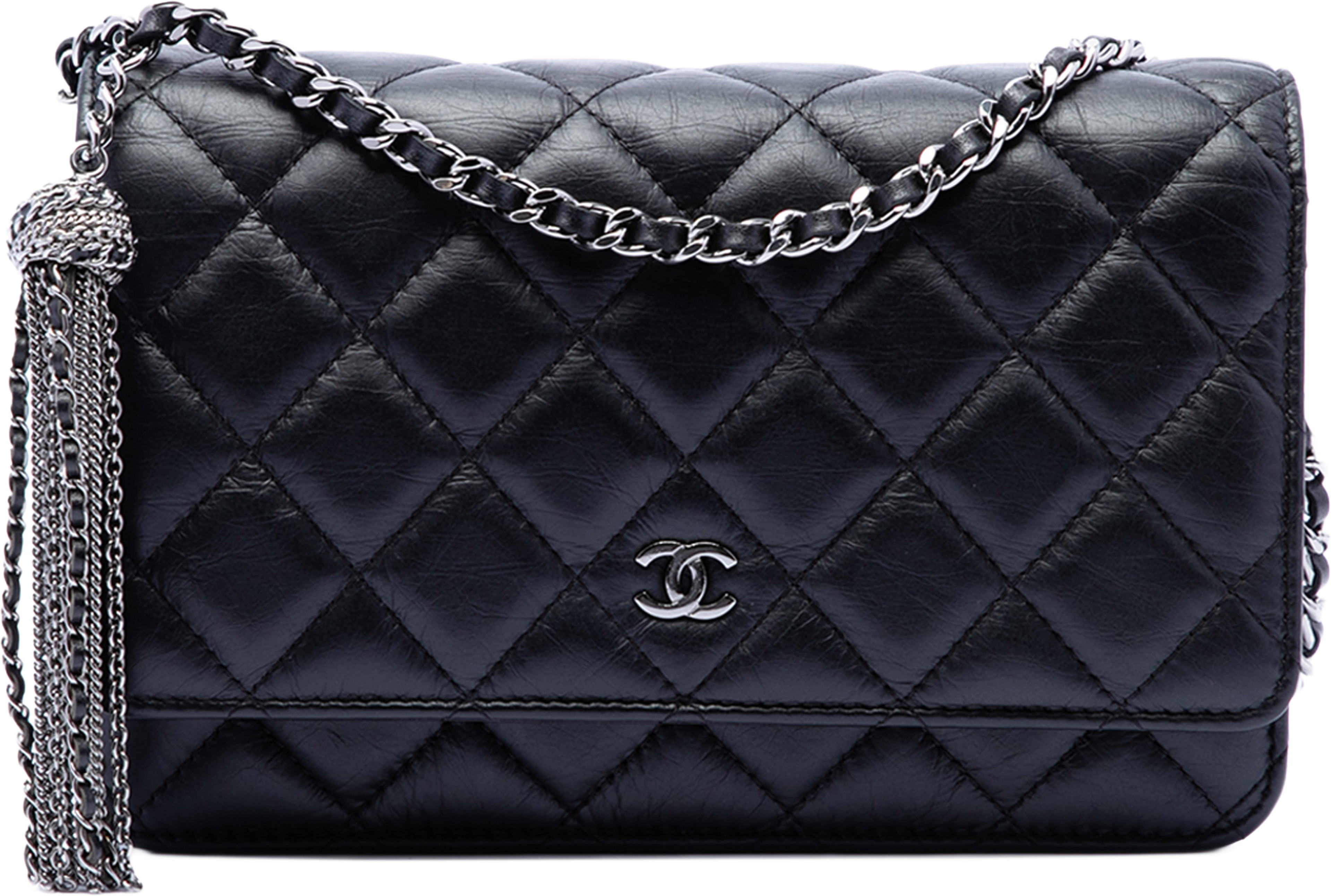 Chanel Cc Quilted Aged Calfskin Tassel Wallet On Chain, från Luxclusif, i färgen svart. Klicka för att öppna bilden i stort format