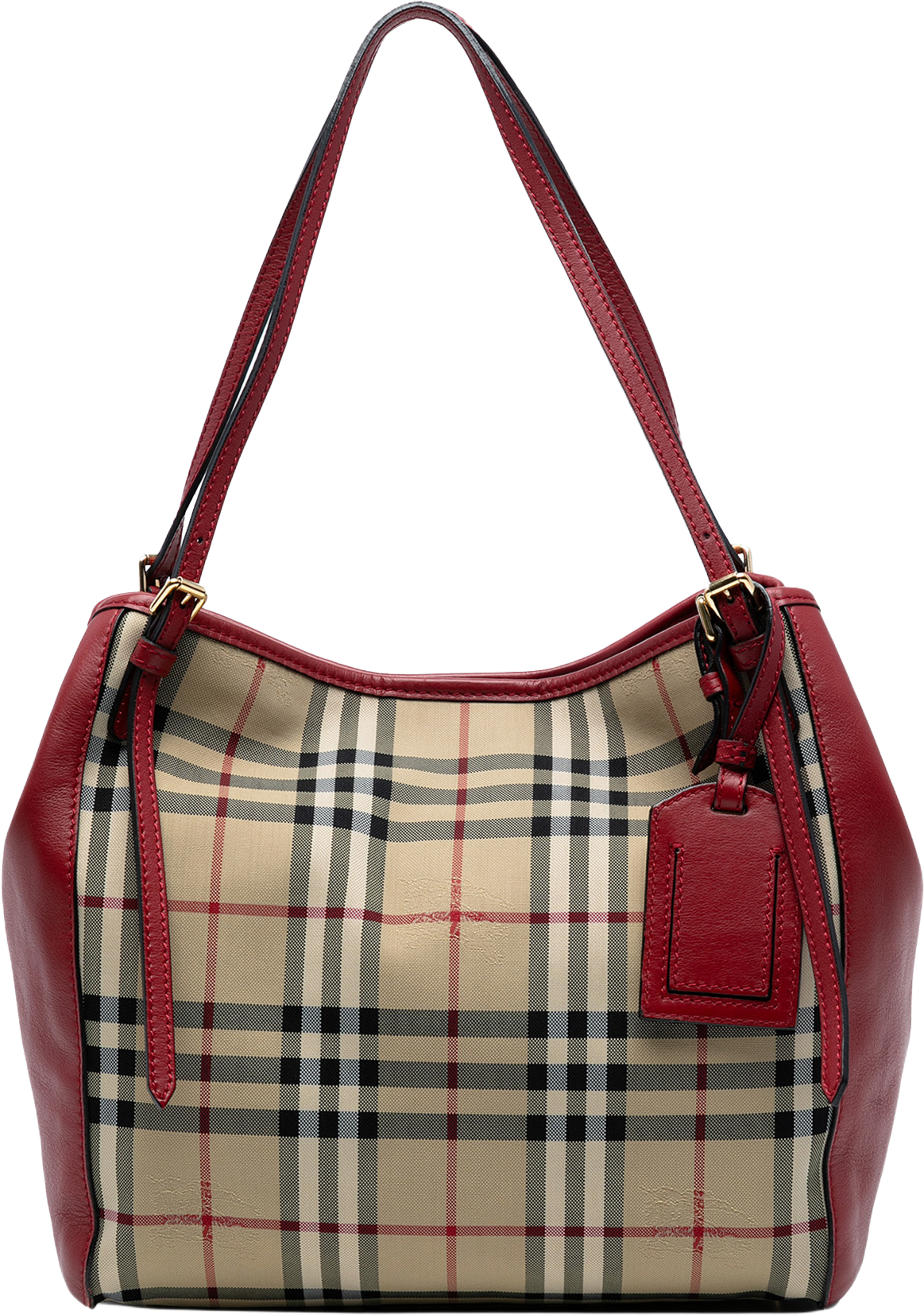 Burberry Small Haymarket Check Canvas And Leather Canterbury Tote, från Luxclusif, i färgen beige. Klicka för att öppna bilden i stort format