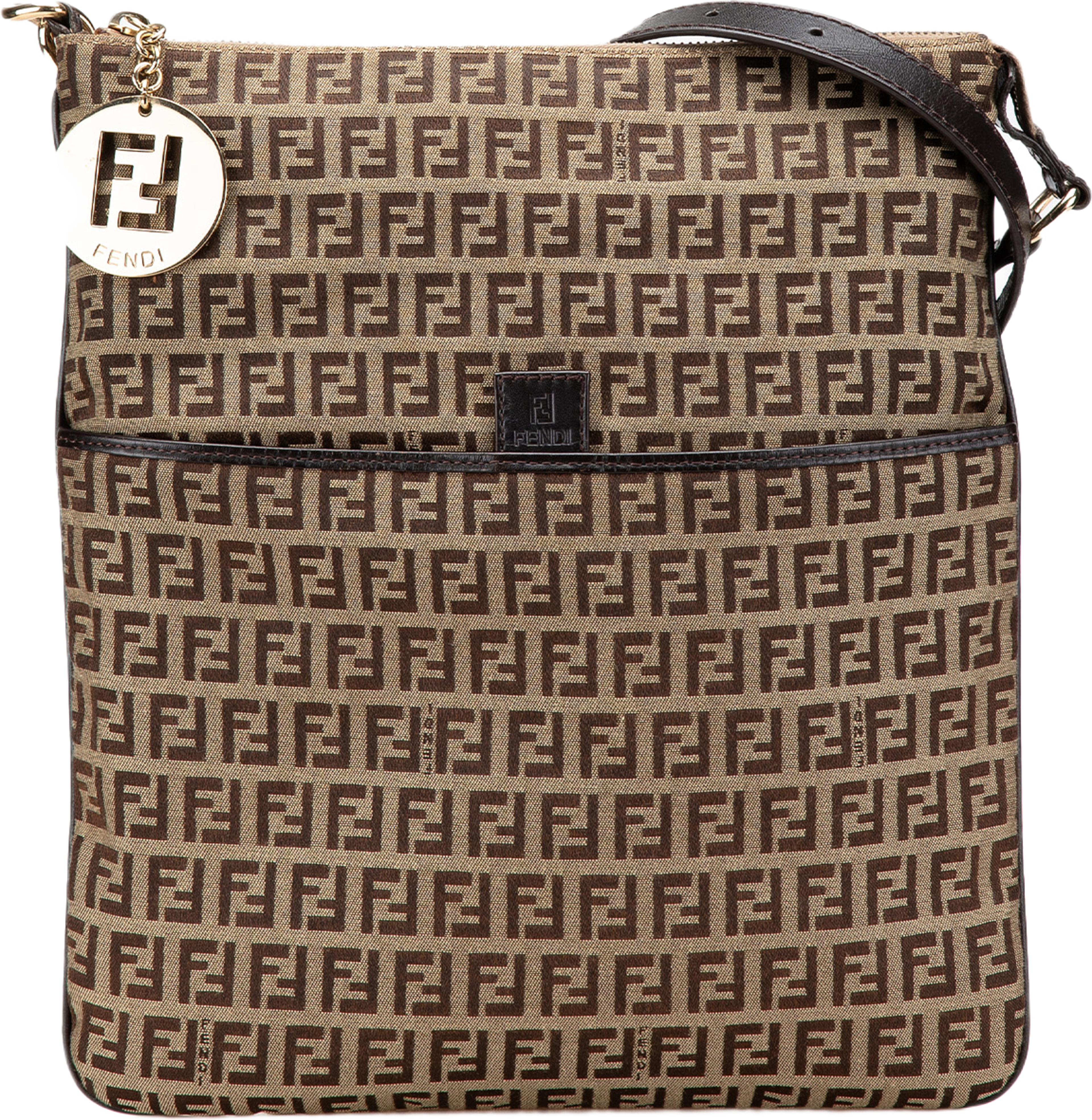 Fendi Zucchino Canvas Crossbody, från Luxclusif, i färgen light brown. Klicka för att öppna bilden i stort format