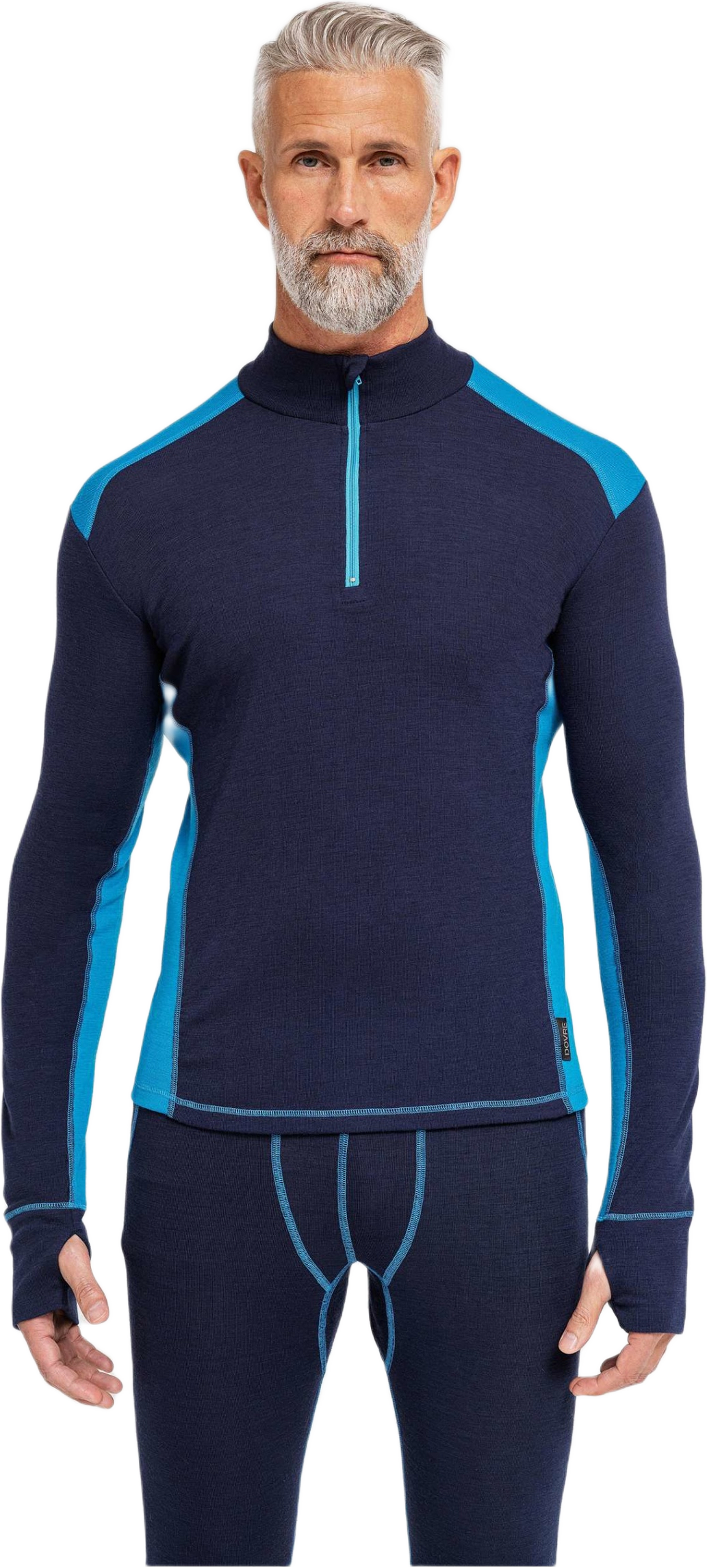 Ekologisk Ull, Långärmad Tröja 1/3 Dragkedja, Navy/blå
