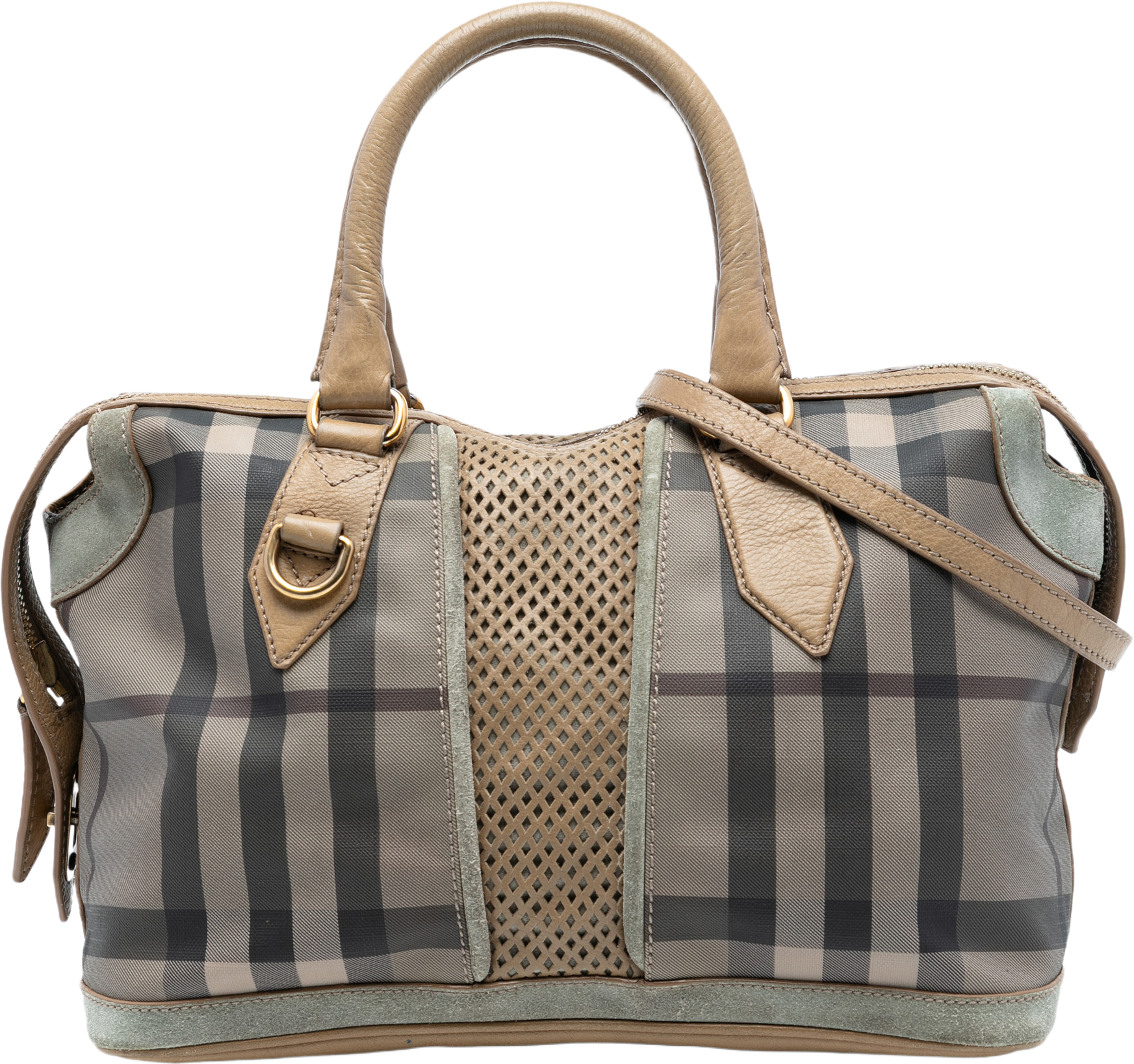 Burberry House Check Canvas Satchel, från Luxclusif, i färgen light brown. Klicka för att öppna bilden i stort format