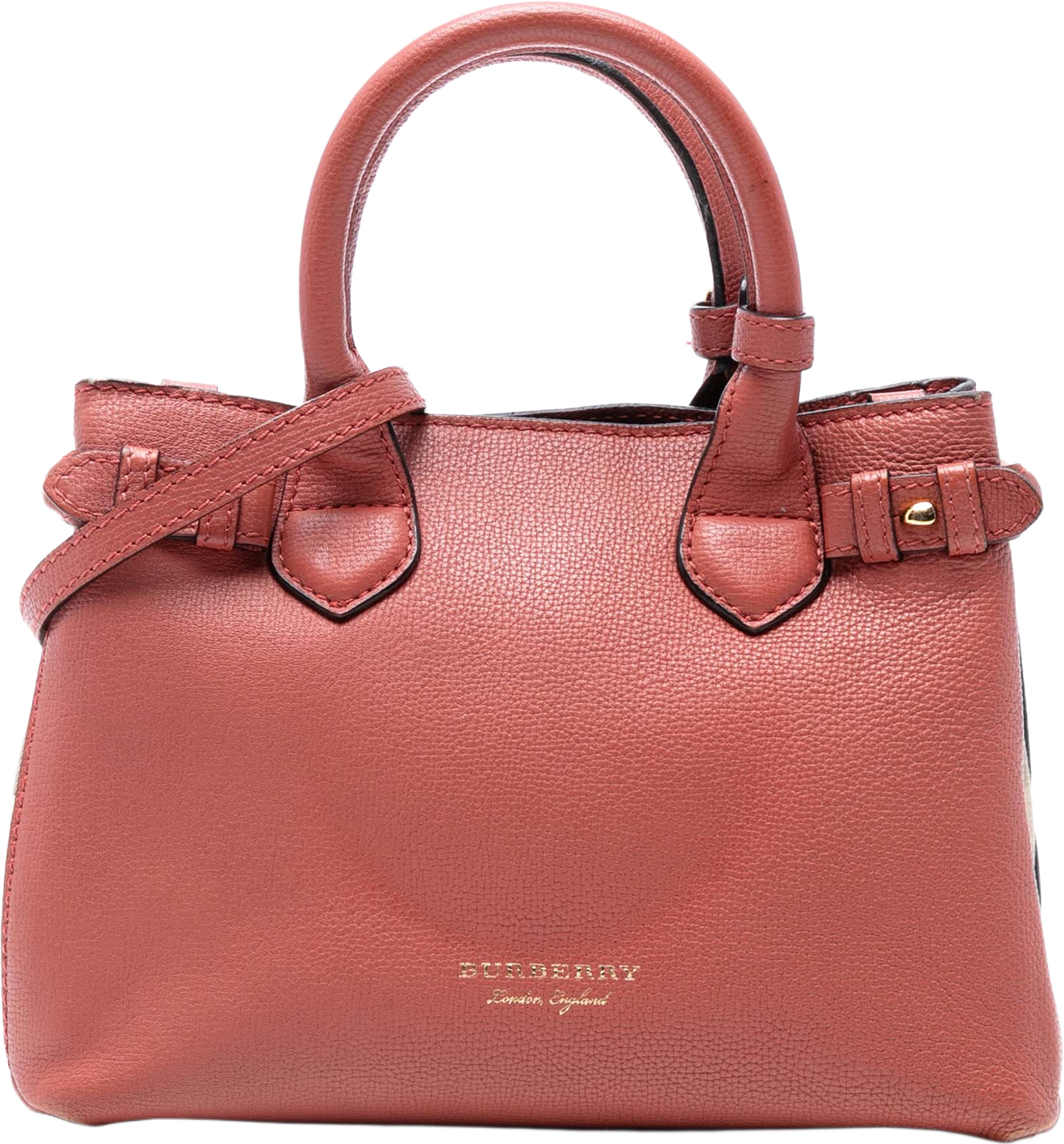 Burberry Small Grainy Calfskin And House Check Banner Satchel, från Luxclusif, i färgen blush. Klicka för att öppna bilden i stort format