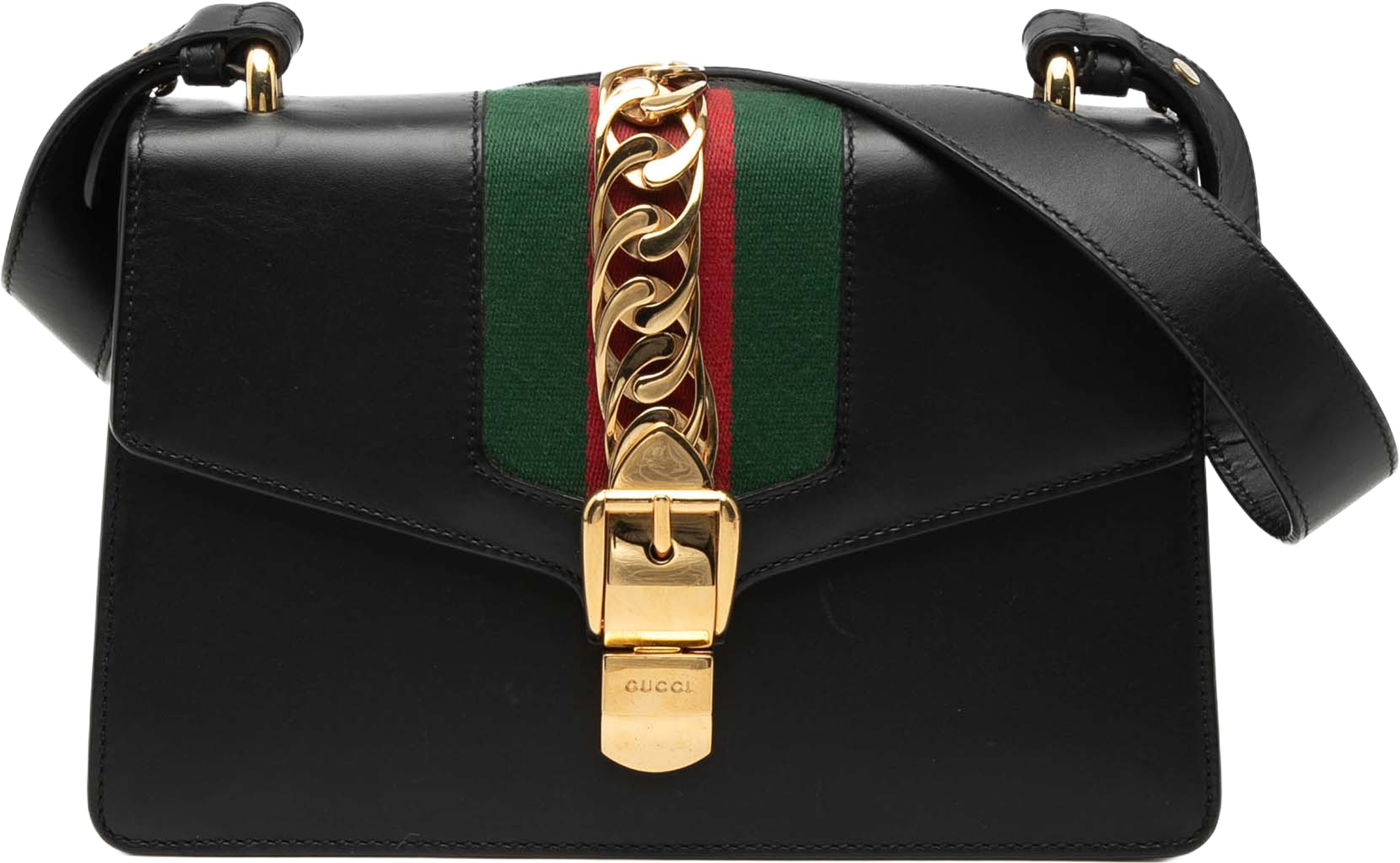 Gucci Small Leather Web Sylvie Satchel, från Luxclusif, i färgen black. Klicka för att öppna bilden i stort format