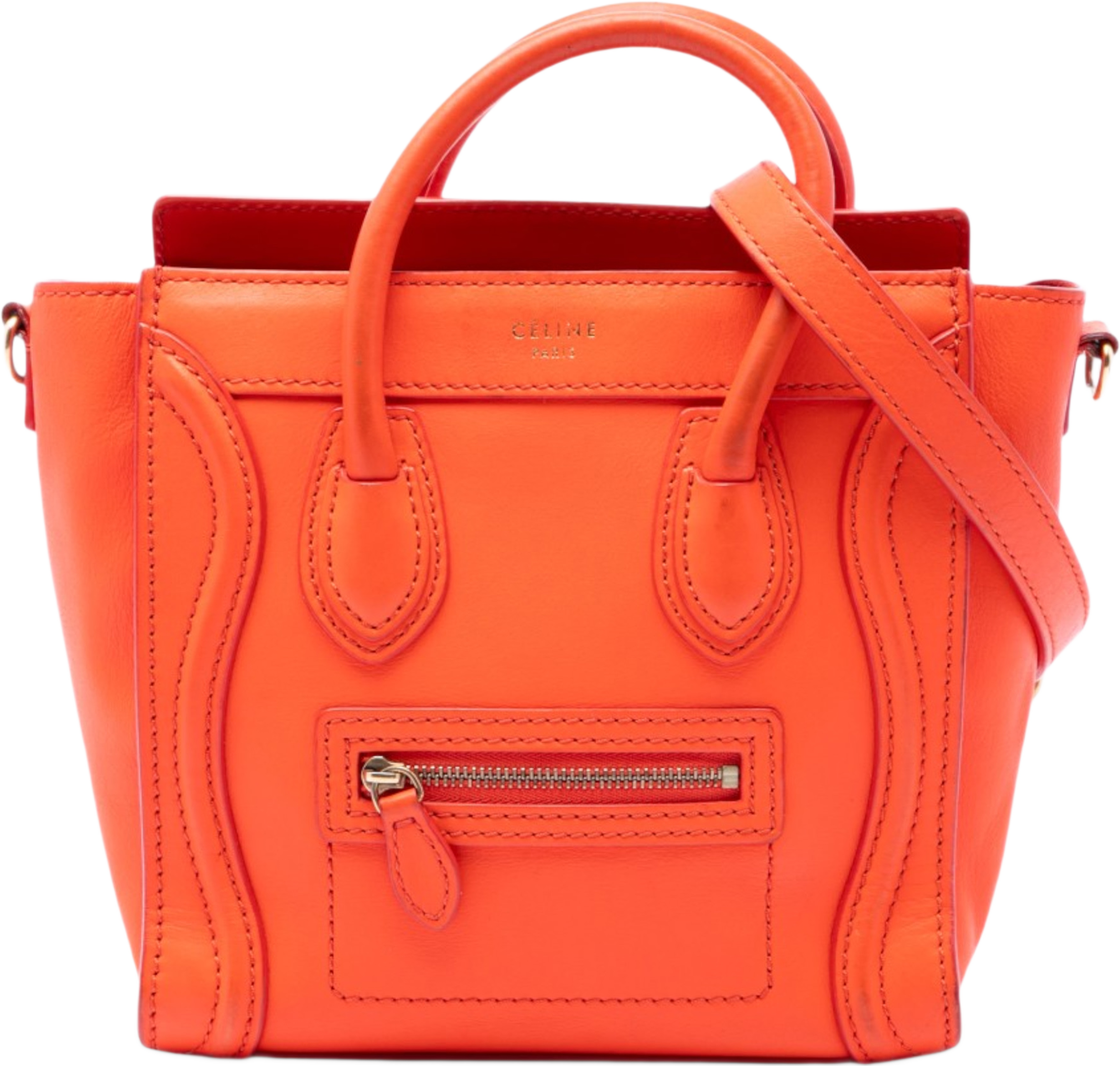 Celine Nano Leather Luggage Tote, från Luxclusif, i färgen orange. Klicka för att öppna bilden i stort format