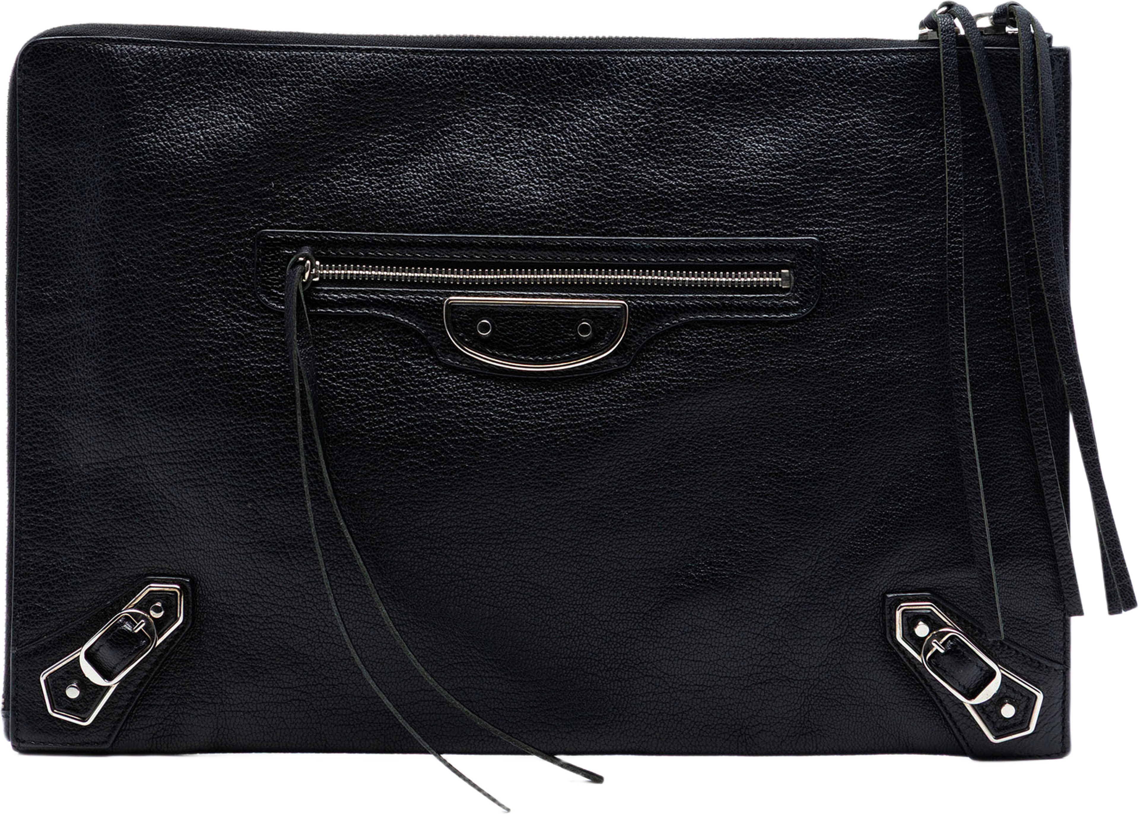 Balenciaga Goatskin Motocross Classic Metallic Edge Clutch, från Luxclusif, i färgen black. Klicka för att öppna bilden i stort format