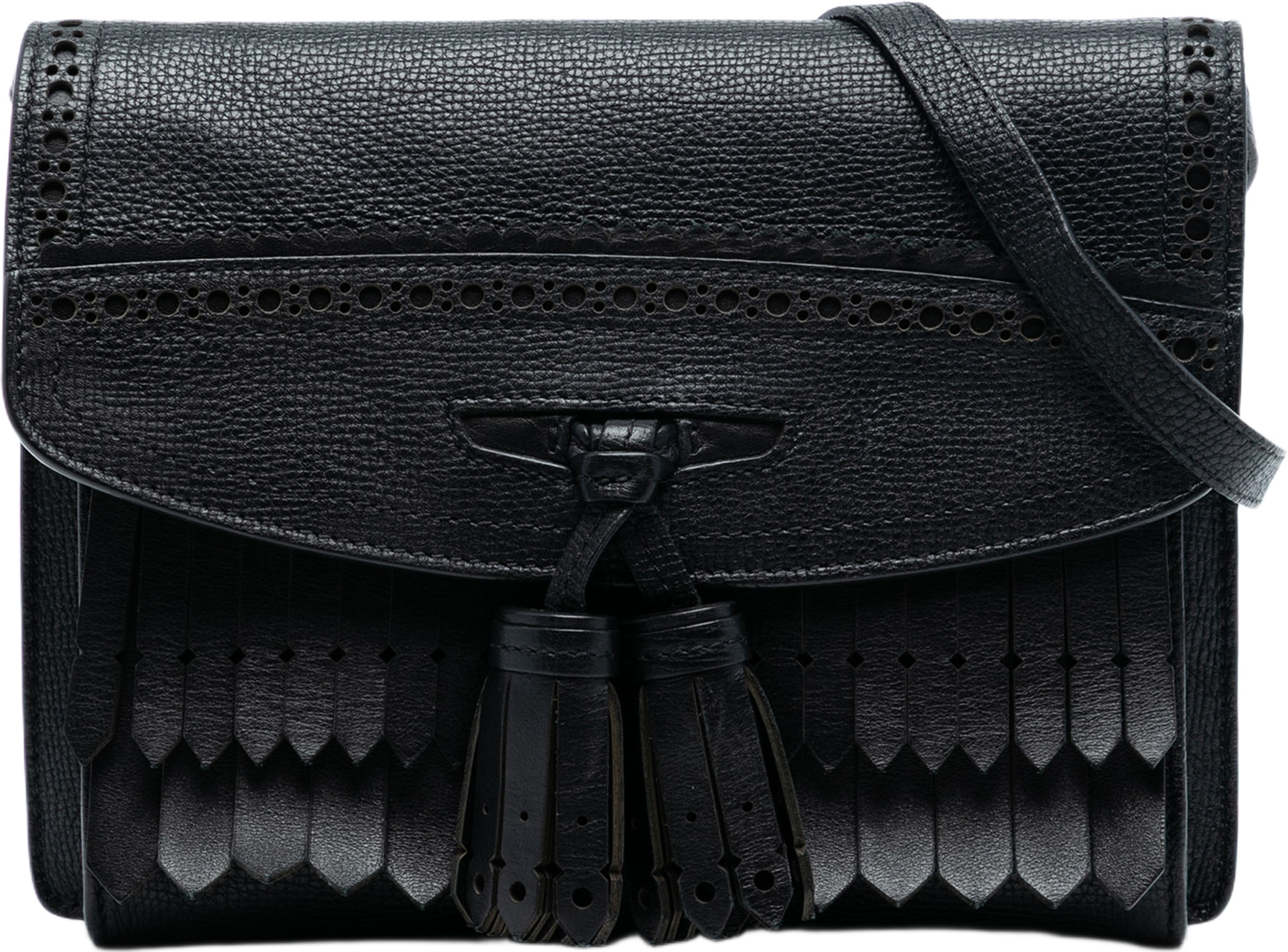 Burberry Small Grainy Calfskin Broguing Tassel Macken Crossbody, från Luxclusif, i färgen black. Klicka för att öppna bilden i stort format