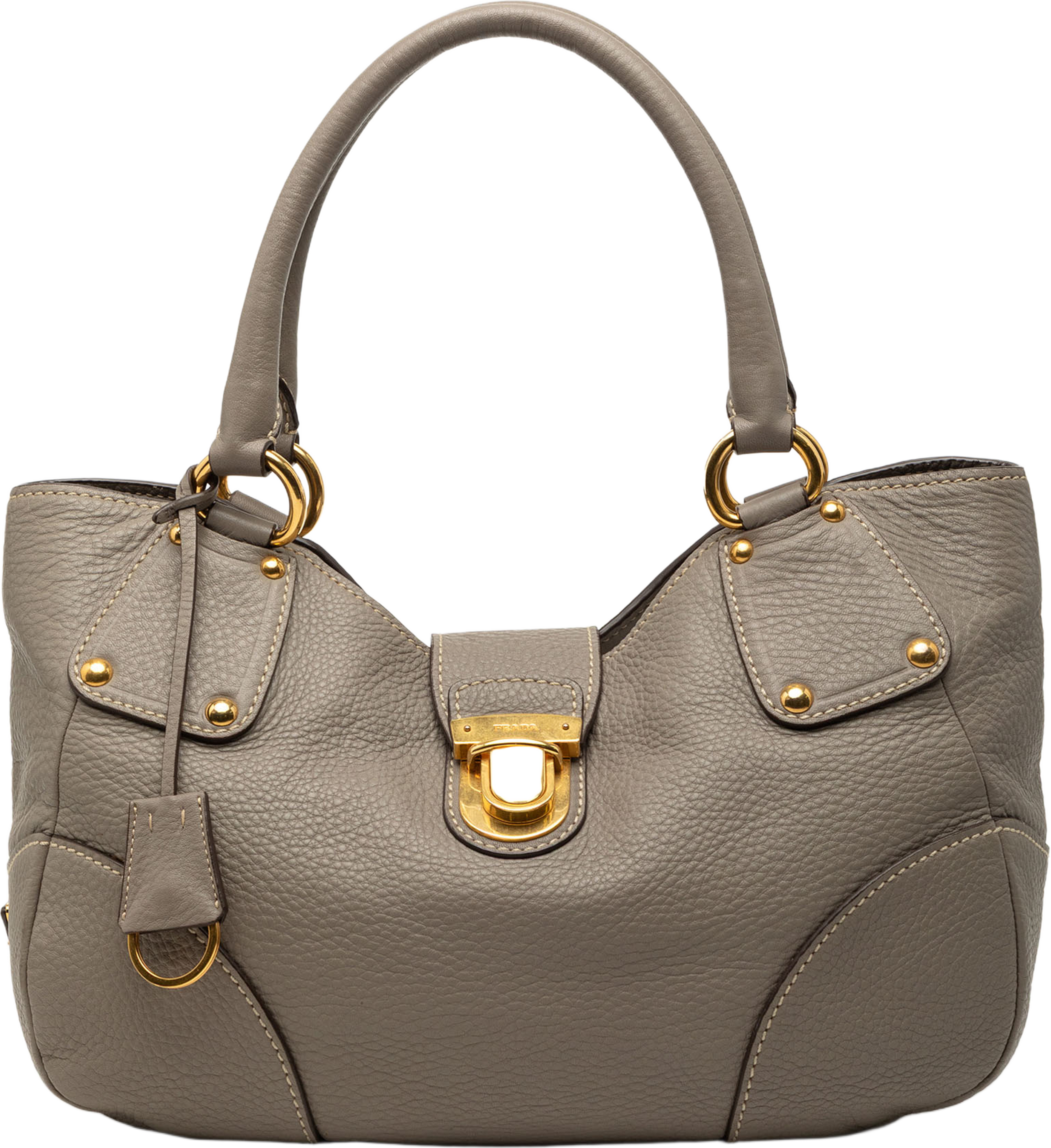 Prada Vitello Daino Shoulder Bag, från Luxclusif, i färgen dark gray. Klicka för att öppna bilden i stort format