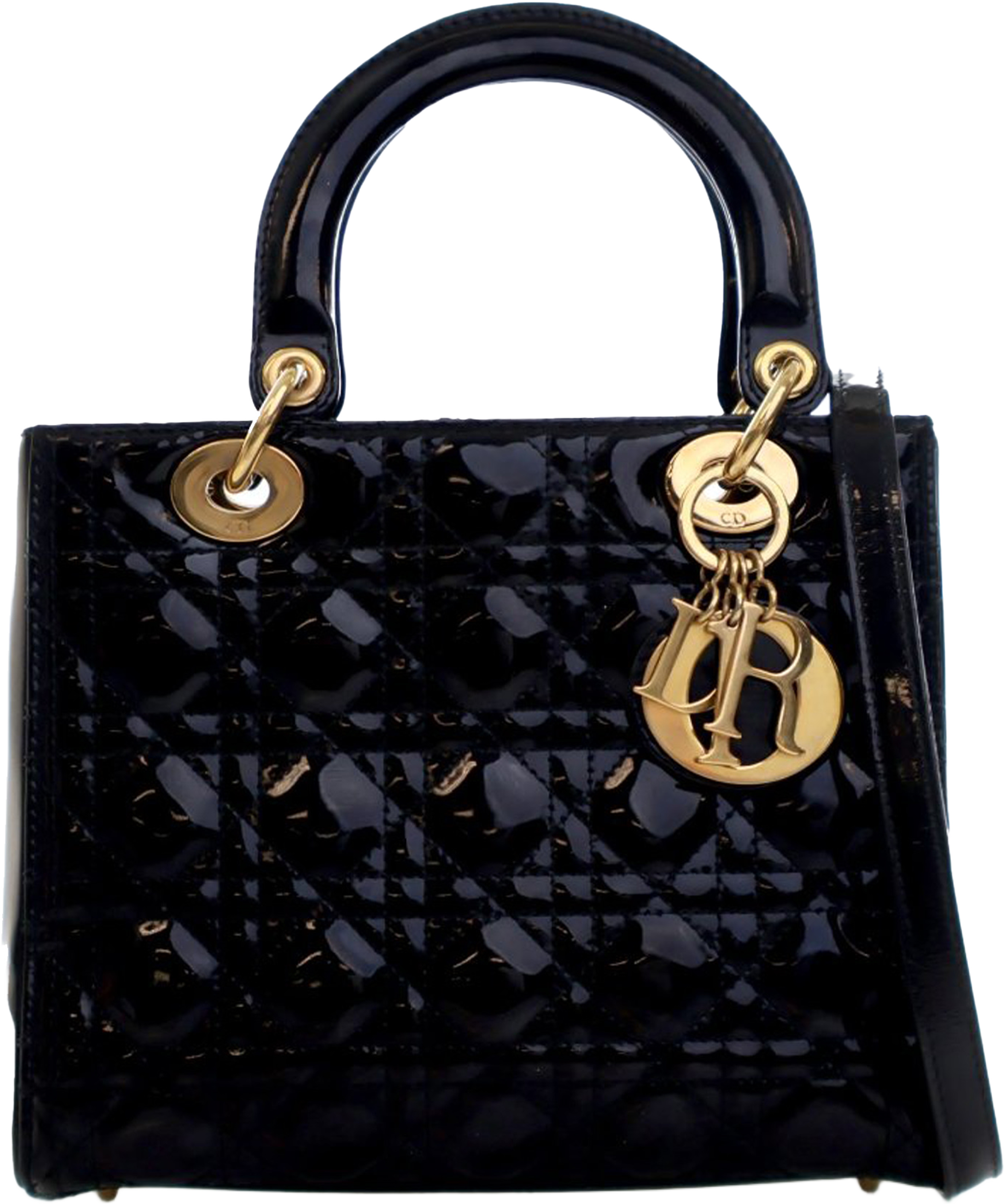 Dior Medium Patent Cannage Lady Dior, från Luxclusif, i färgen black. Klicka för att öppna bilden i stort format