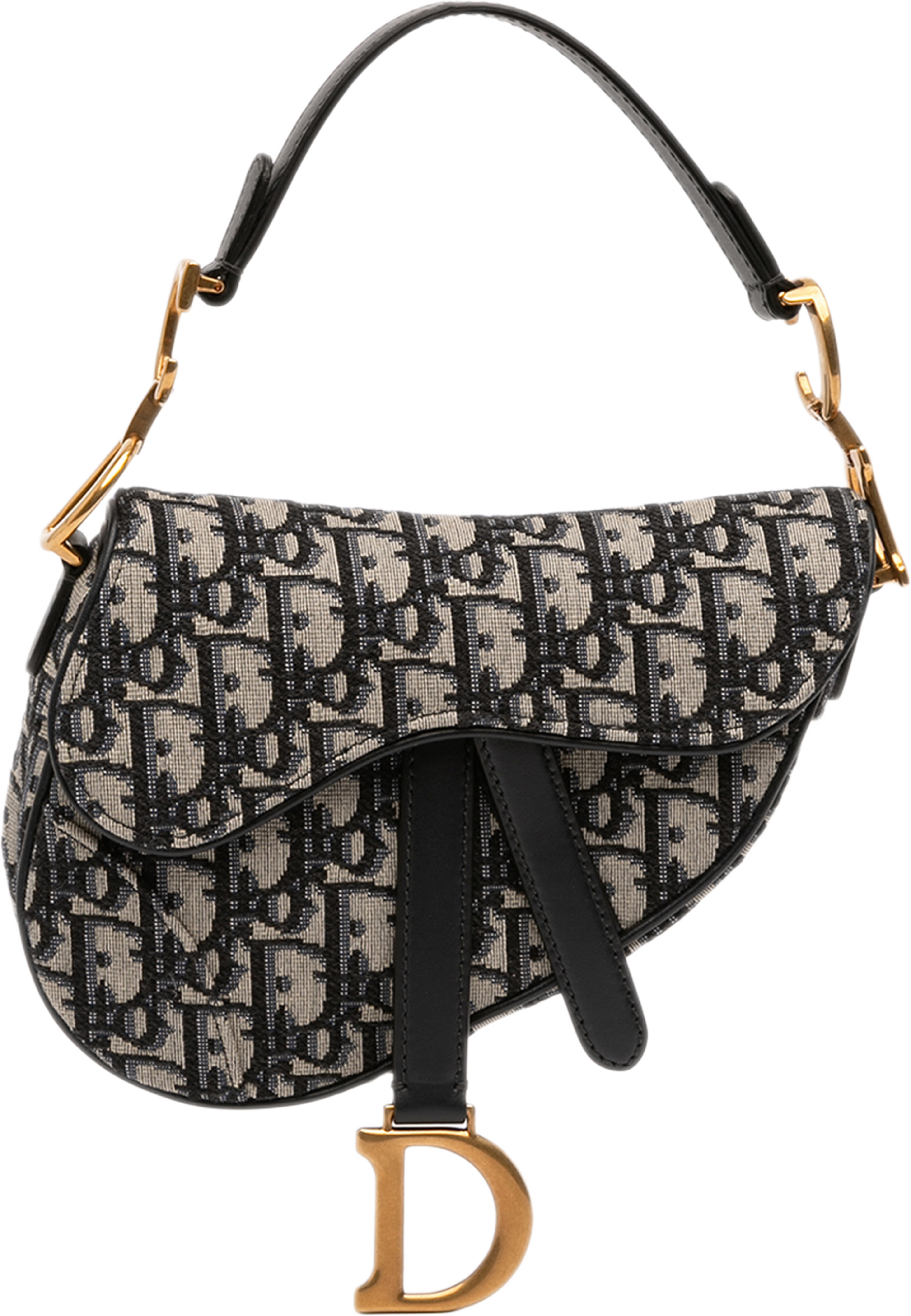 Dior Mini Oblique Canvas Saddle Bag, från Luxclusif, i färgen navy. Klicka för att öppna bilden i stort format