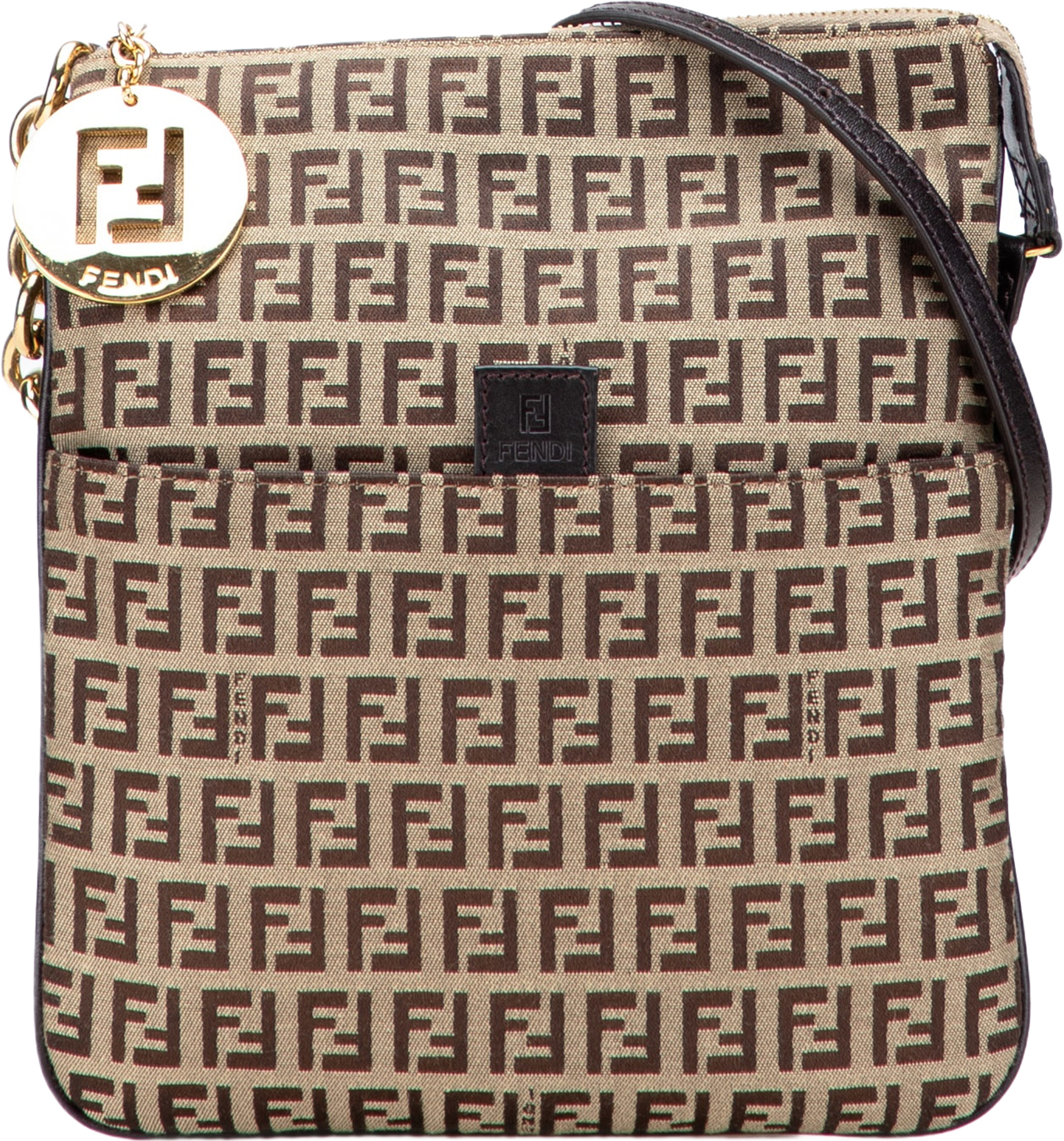 Fendi Zucchino Canvas Forever Crossbody, från Luxclusif, i färgen beige. Klicka för att öppna bilden i stort format