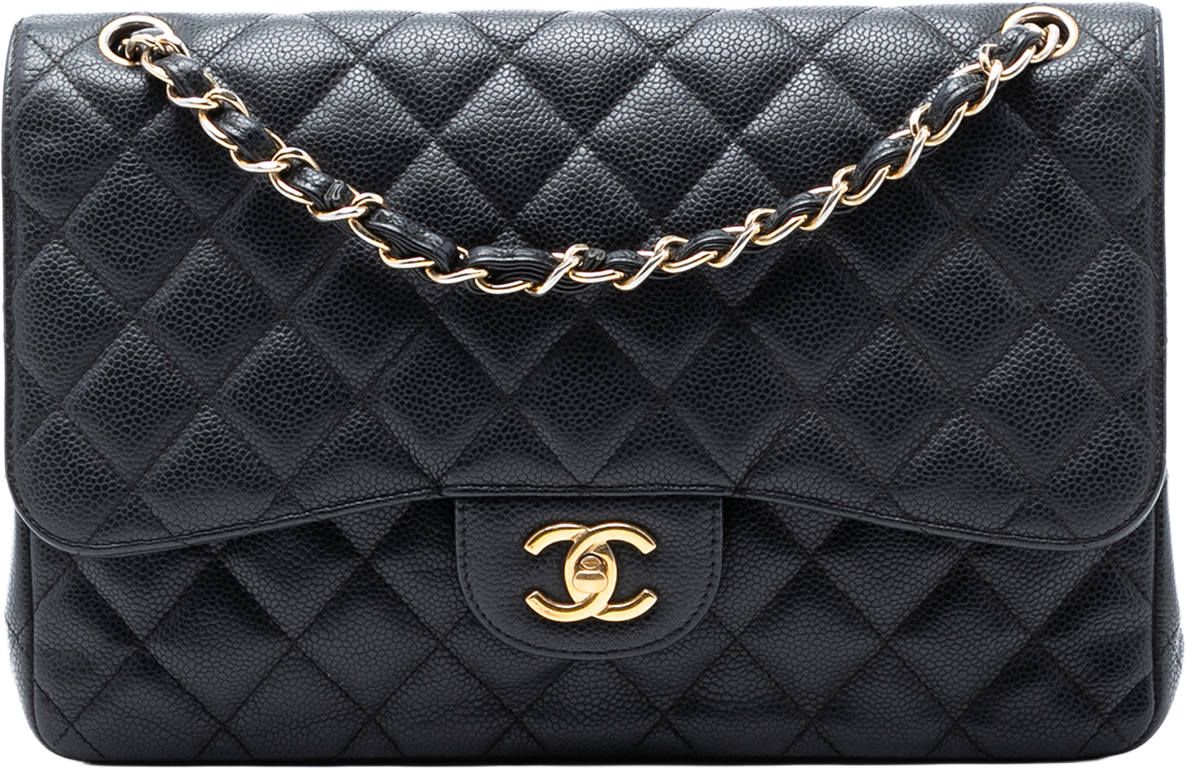 Chanel Jumbo Classic Caviar Double Flap, från Luxclusif, i färgen black. Klicka för att öppna bilden i stort format