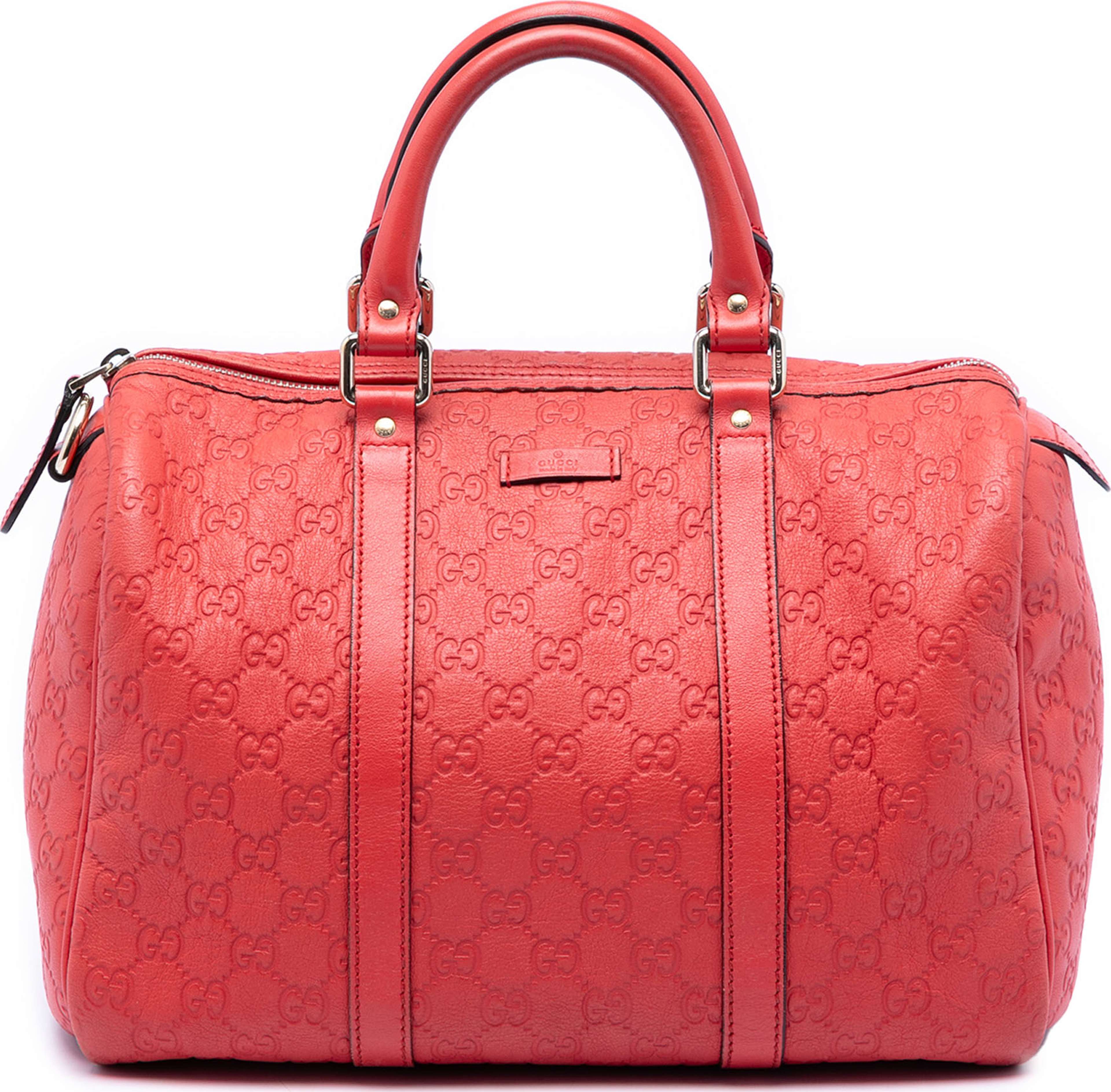 Gucci Medium Guccissima Joy Boston Bag, från Luxclusif, i färgen red. Klicka för att öppna bilden i stort format