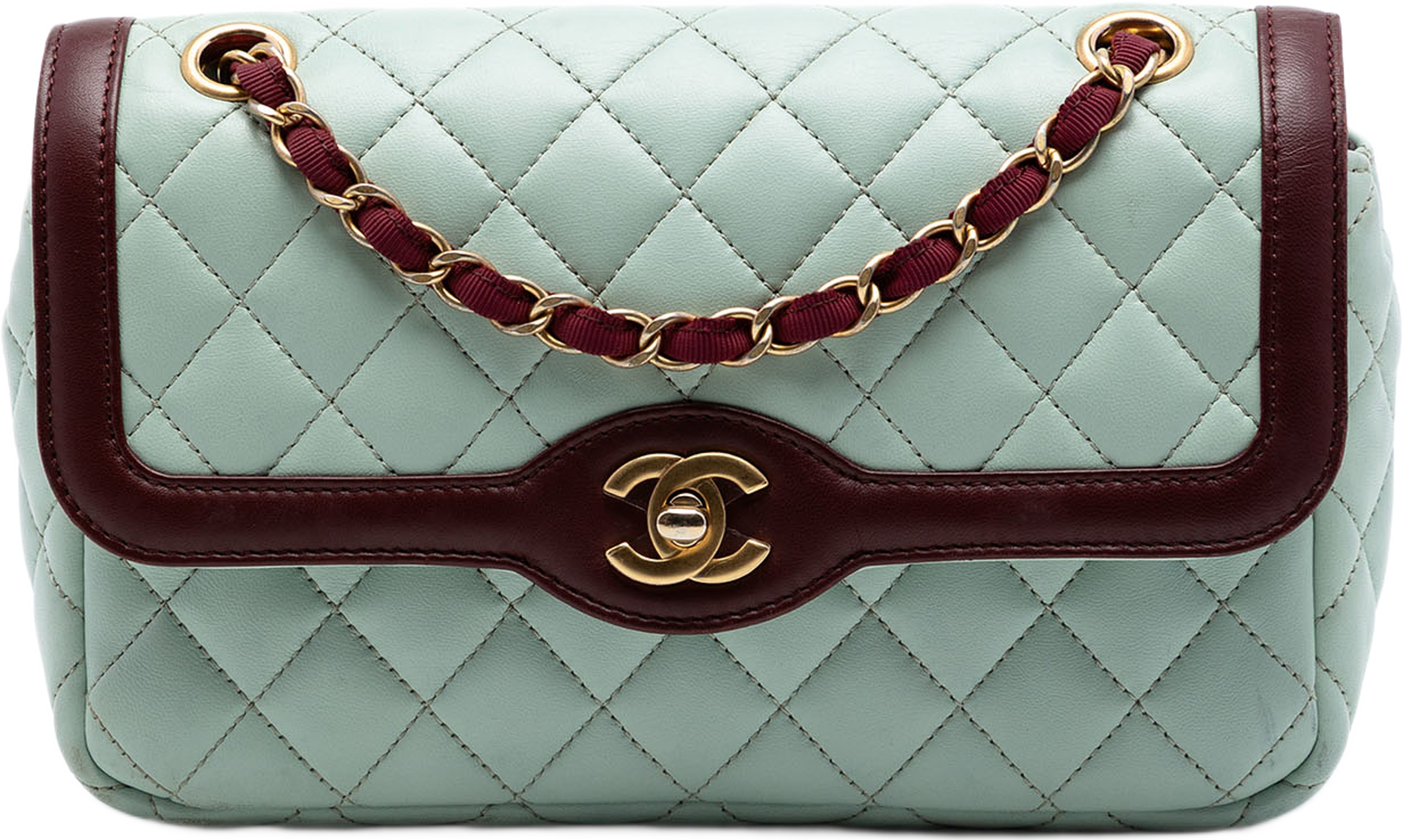 Chanel Small Quilted Lambskin Two Tone Day Flap, från Luxclusif, i färgen grön. Klicka för att öppna bilden i stort format