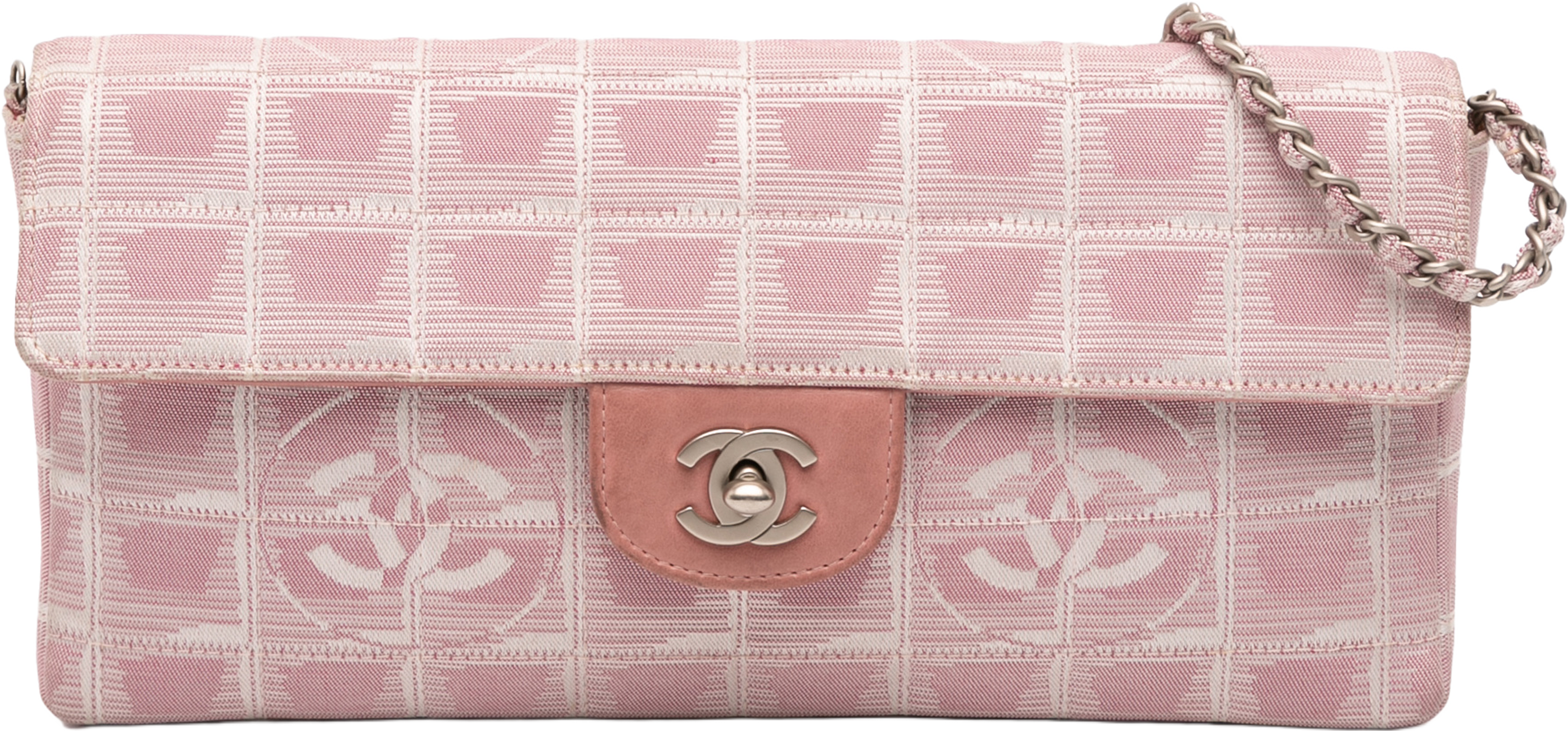 Chanel New Travel Line Nylon East West Flap, från Luxclusif, i färgen pink. Klicka för att öppna bilden i stort format