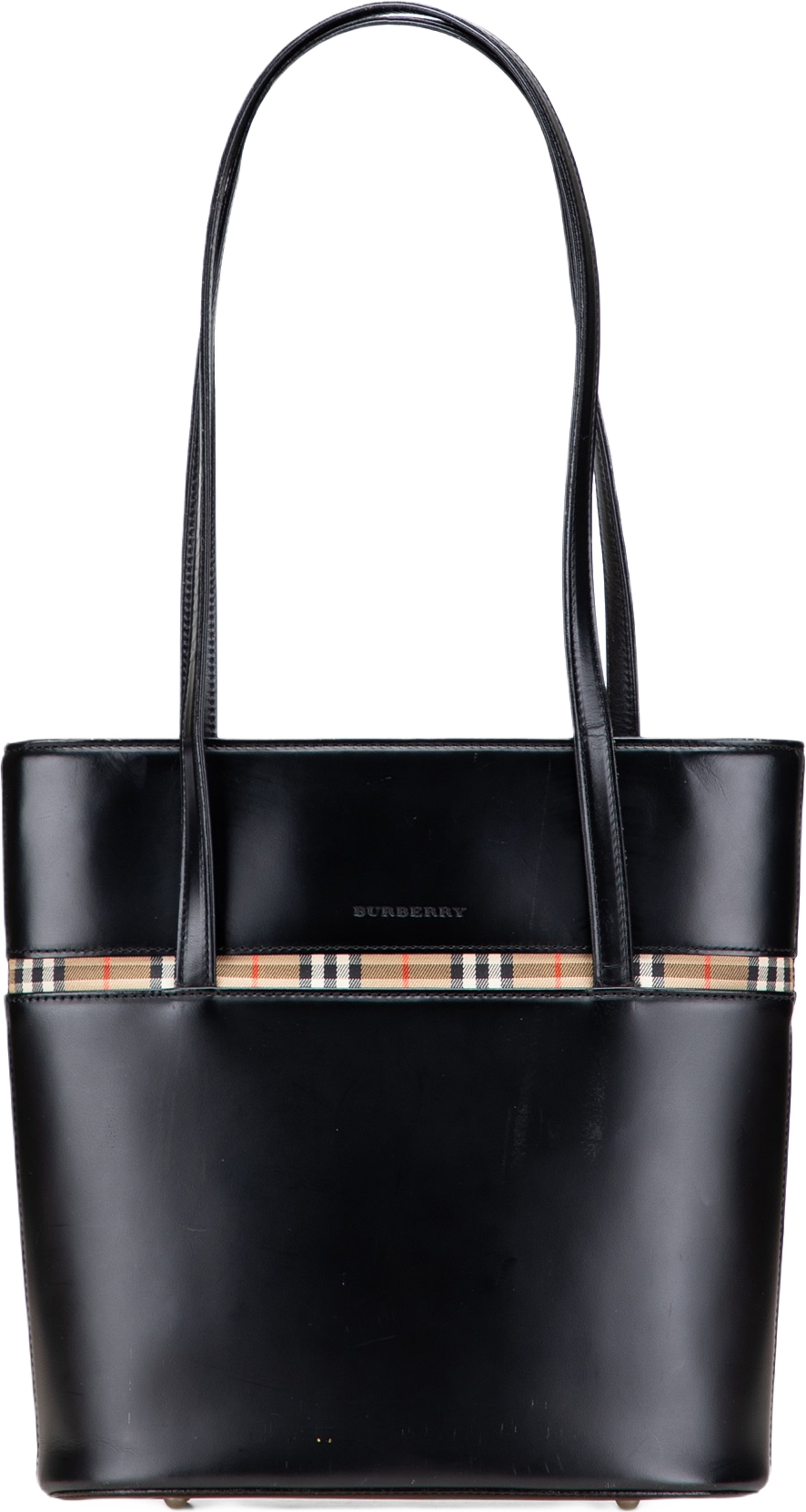Burberry House Check Trimmed Leather Shoulder Bag, från Luxclusif, i färgen black.