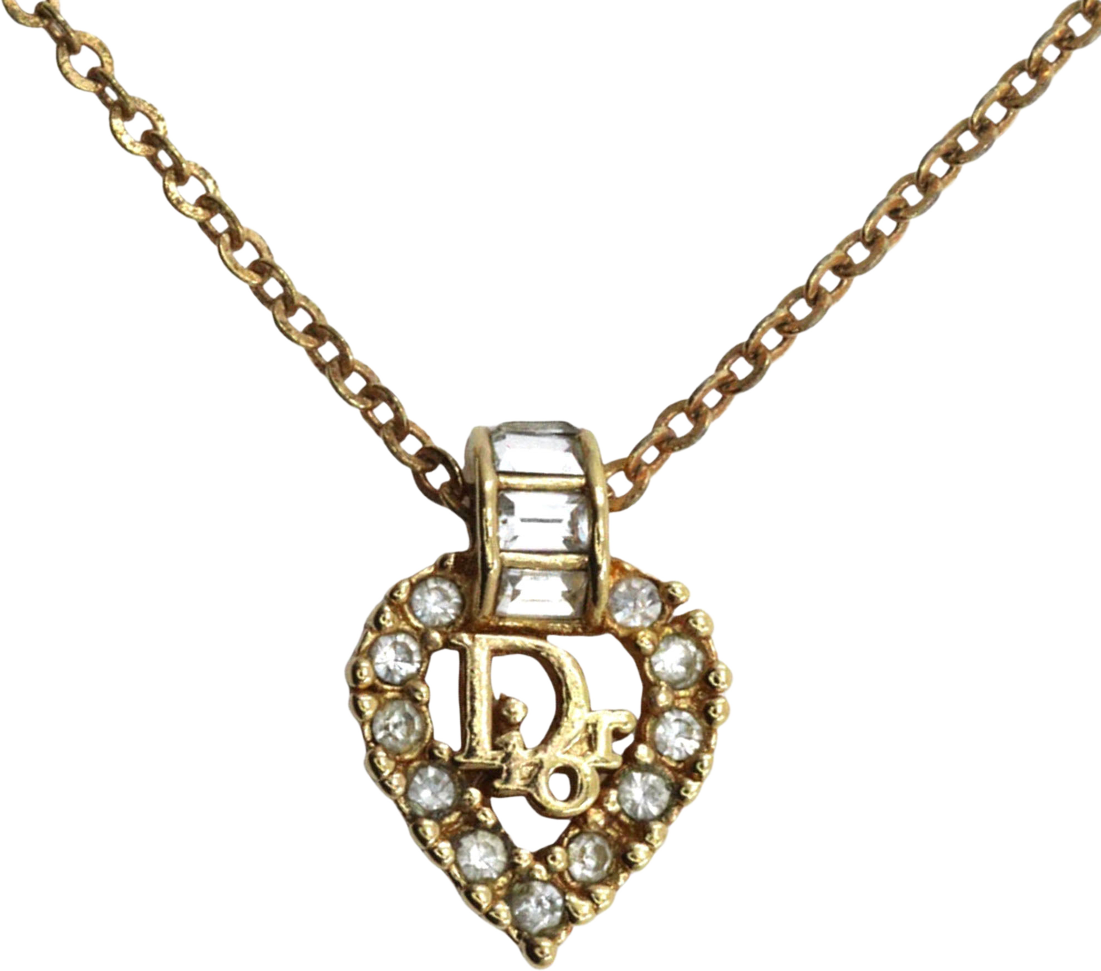 Dior Gold Plated Strass Heart Pendant Necklace, från Luxclusif, i färgen gold. Klicka för att öppna bilden i stort format