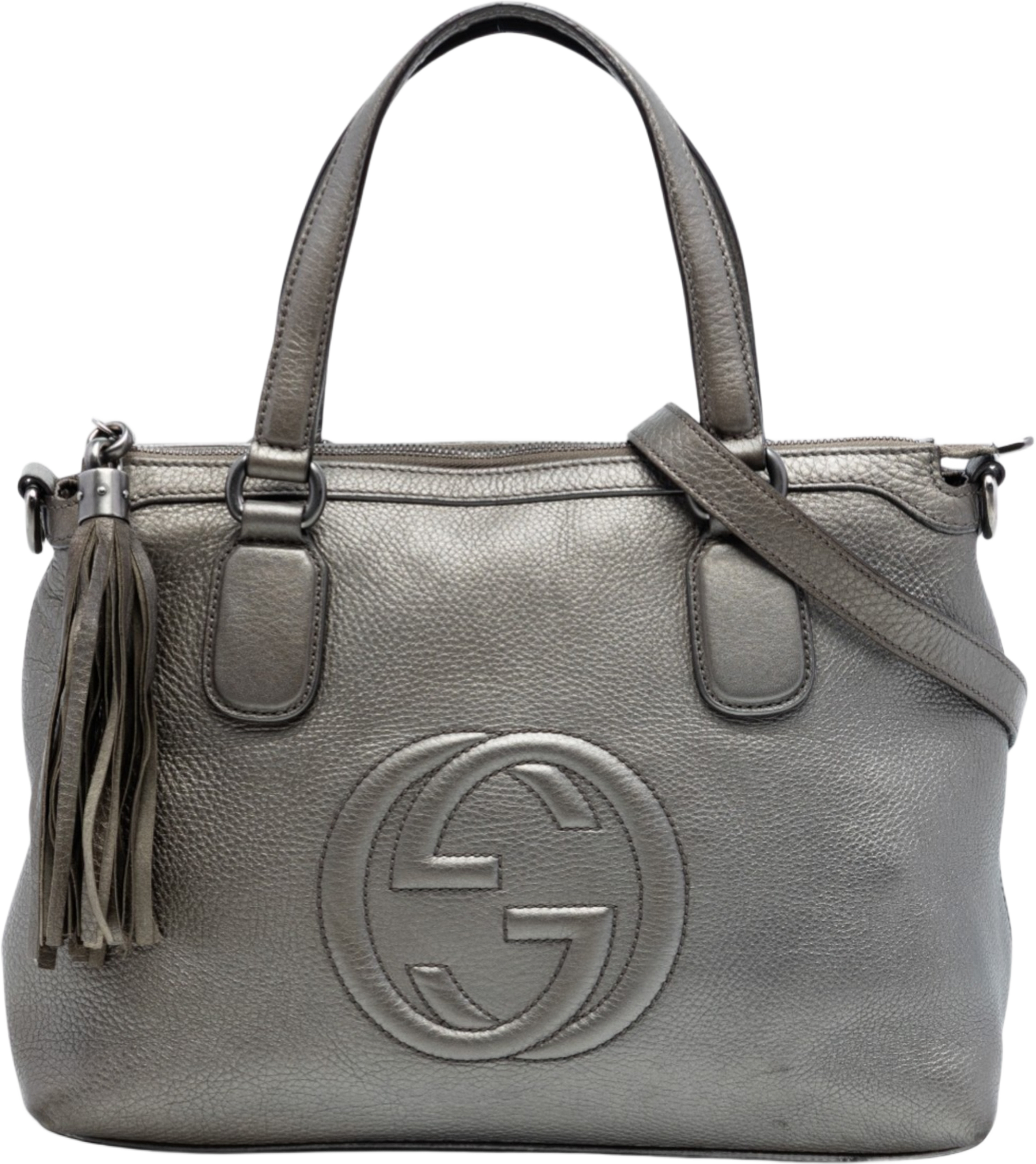 Gucci Soho Working Satchel, från Luxclusif, i färgen silver. Klicka för att öppna bilden i stort format
