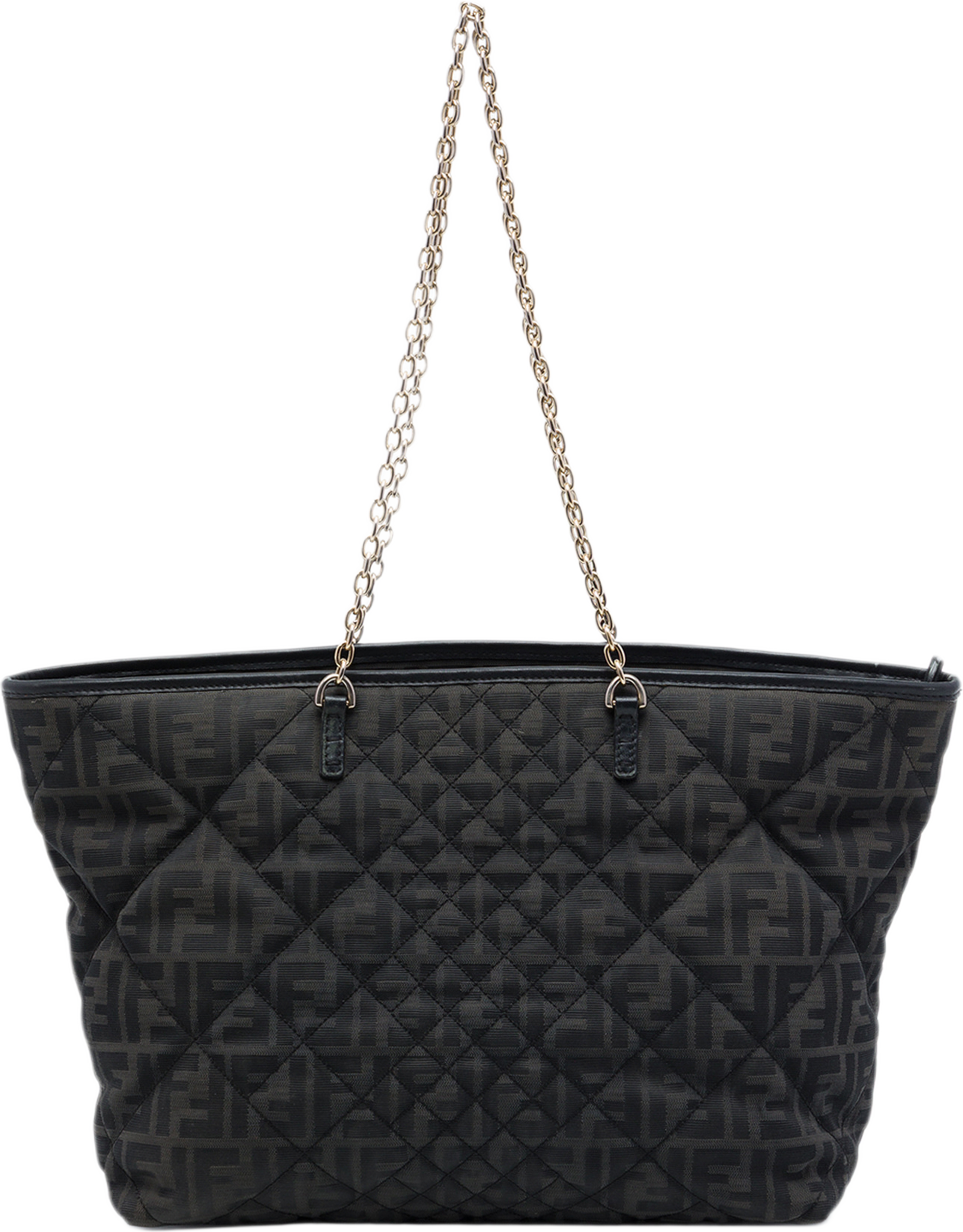 Fendi Medium Quilted Zucca Canvas Chain Roll Tote, från Luxclusif, i färgen svart. Klicka för att öppna bilden i stort format