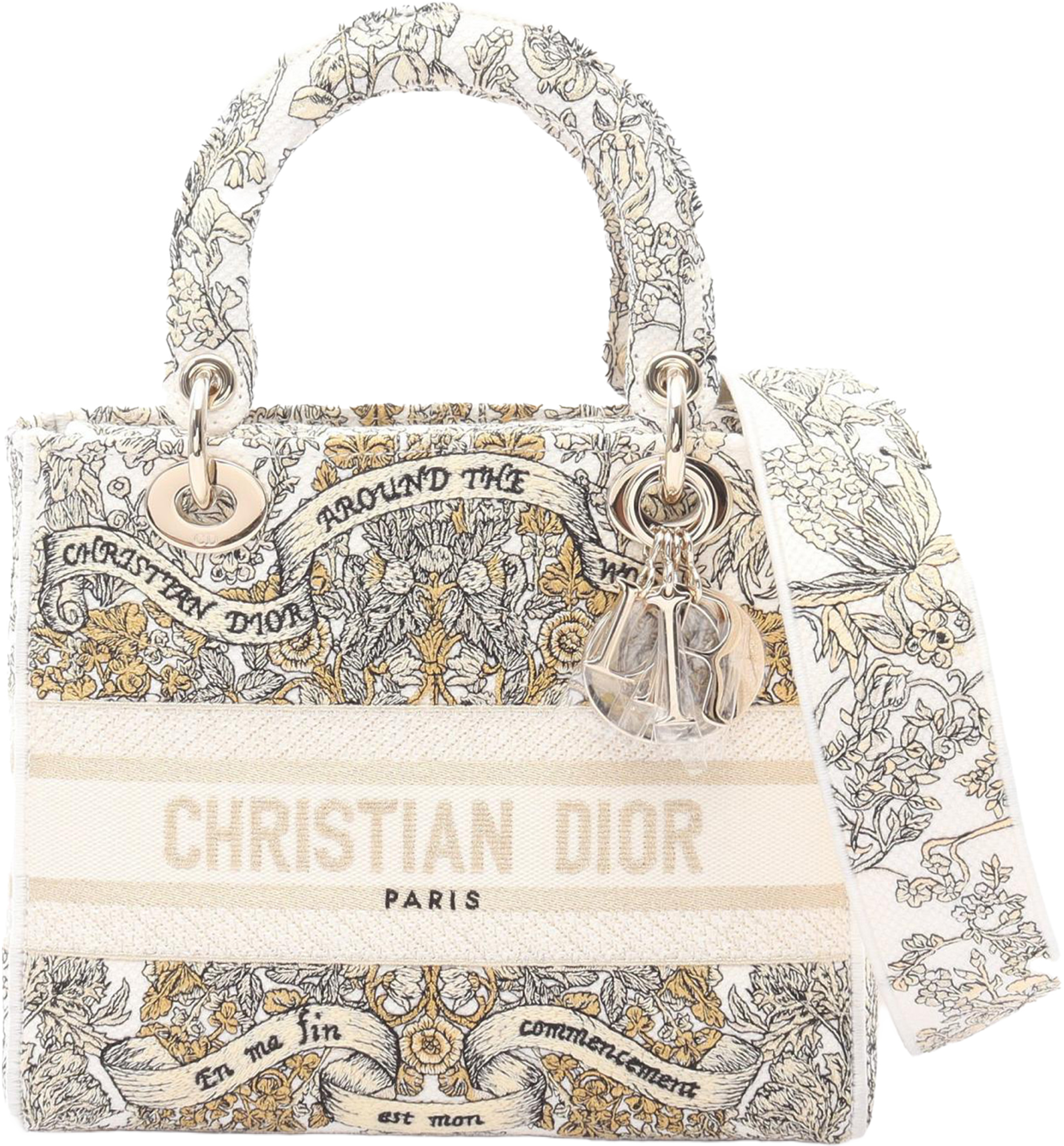 Dior Medium Embroidered Canvas Around The World Stella Lady D-lite, från Luxclusif, i färgen white. Klicka för att öppna bilden i stort format