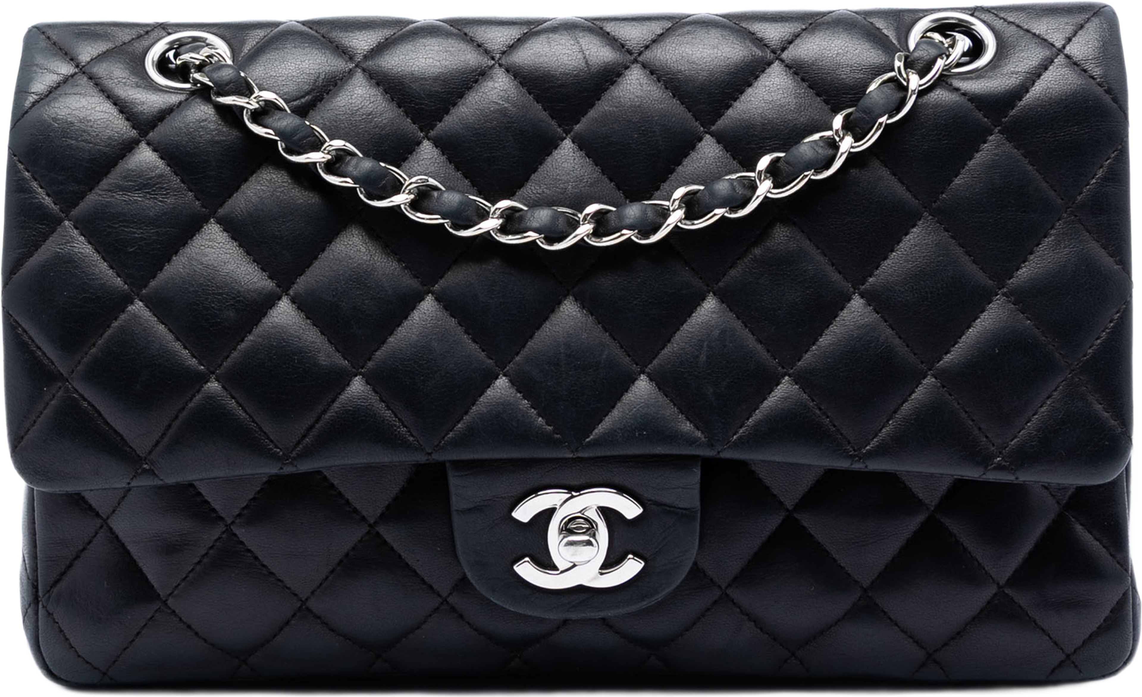 Chanel Medium Classic Lambskin Double Flap, från Luxclusif, i färgen black. Klicka för att öppna bilden i stort format