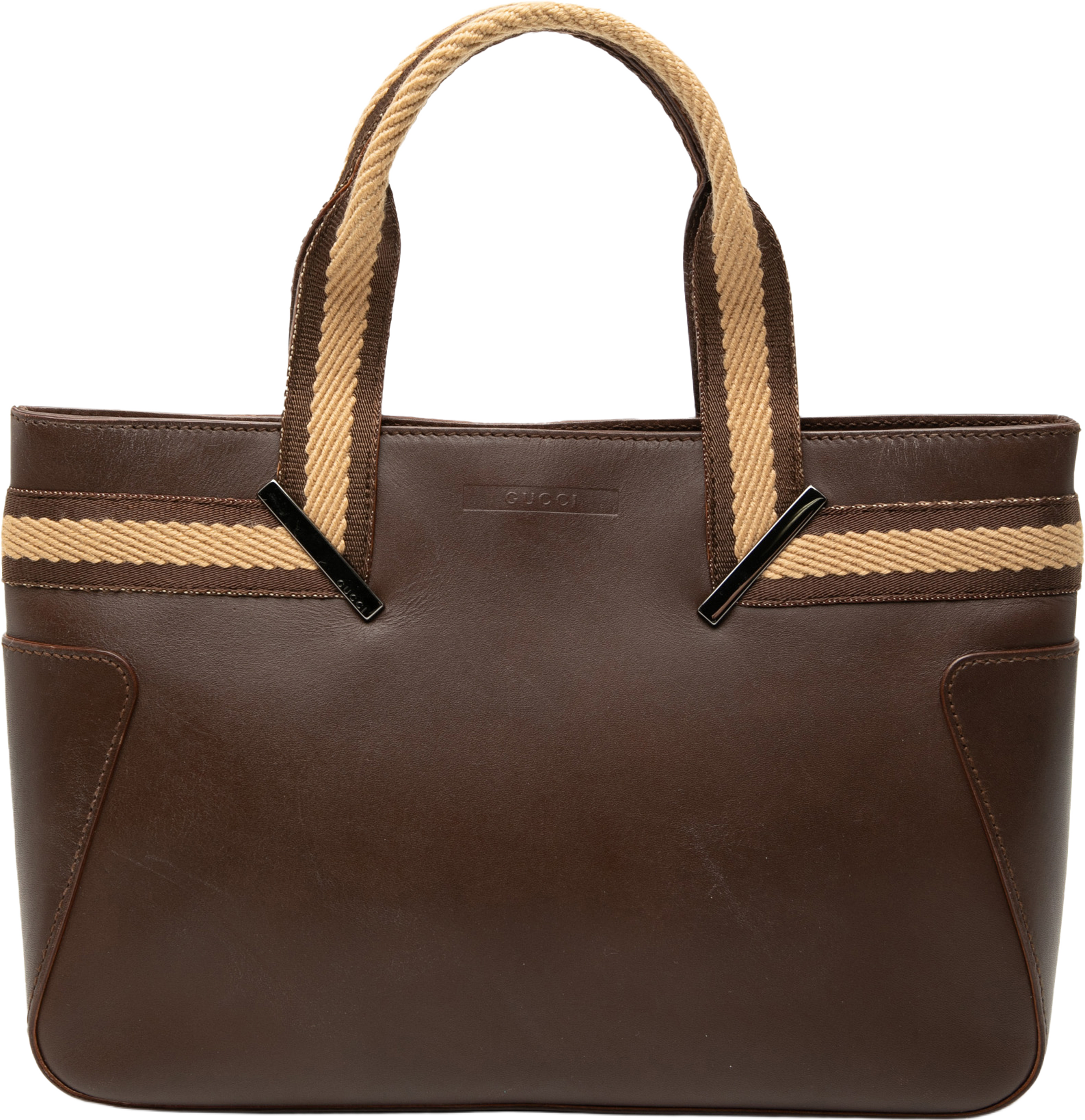 Gucci Leather Web Handbag, från Luxclusif, i färgen dark brown. Klicka för att öppna bilden i stort format