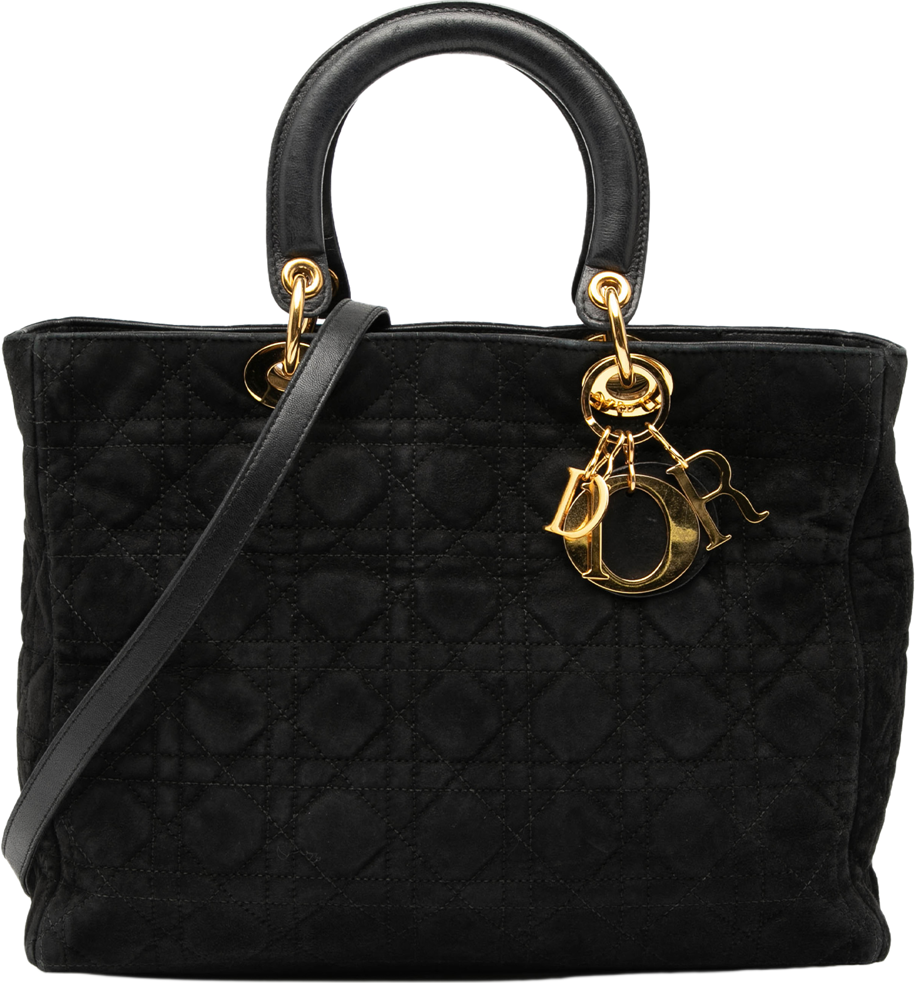 Dior Large Suede Cannage Lady Dior, från Luxclusif, i färgen black. Klicka för att öppna bilden i stort format