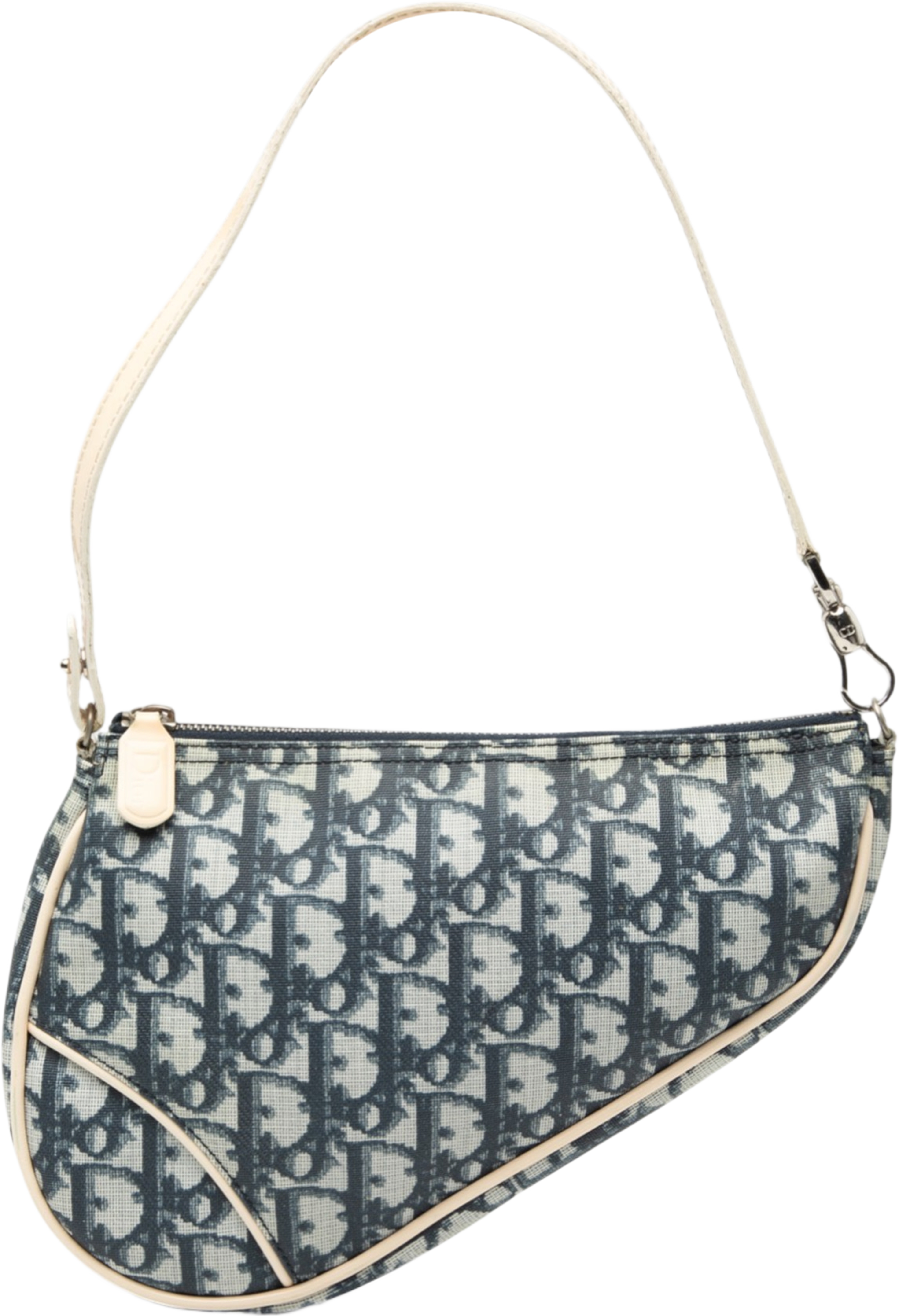 Dior Mini Diorissimo Coated Canvas Saddle Pochette, från Luxclusif, i färgen blue. Klicka för att öppna bilden i stort format