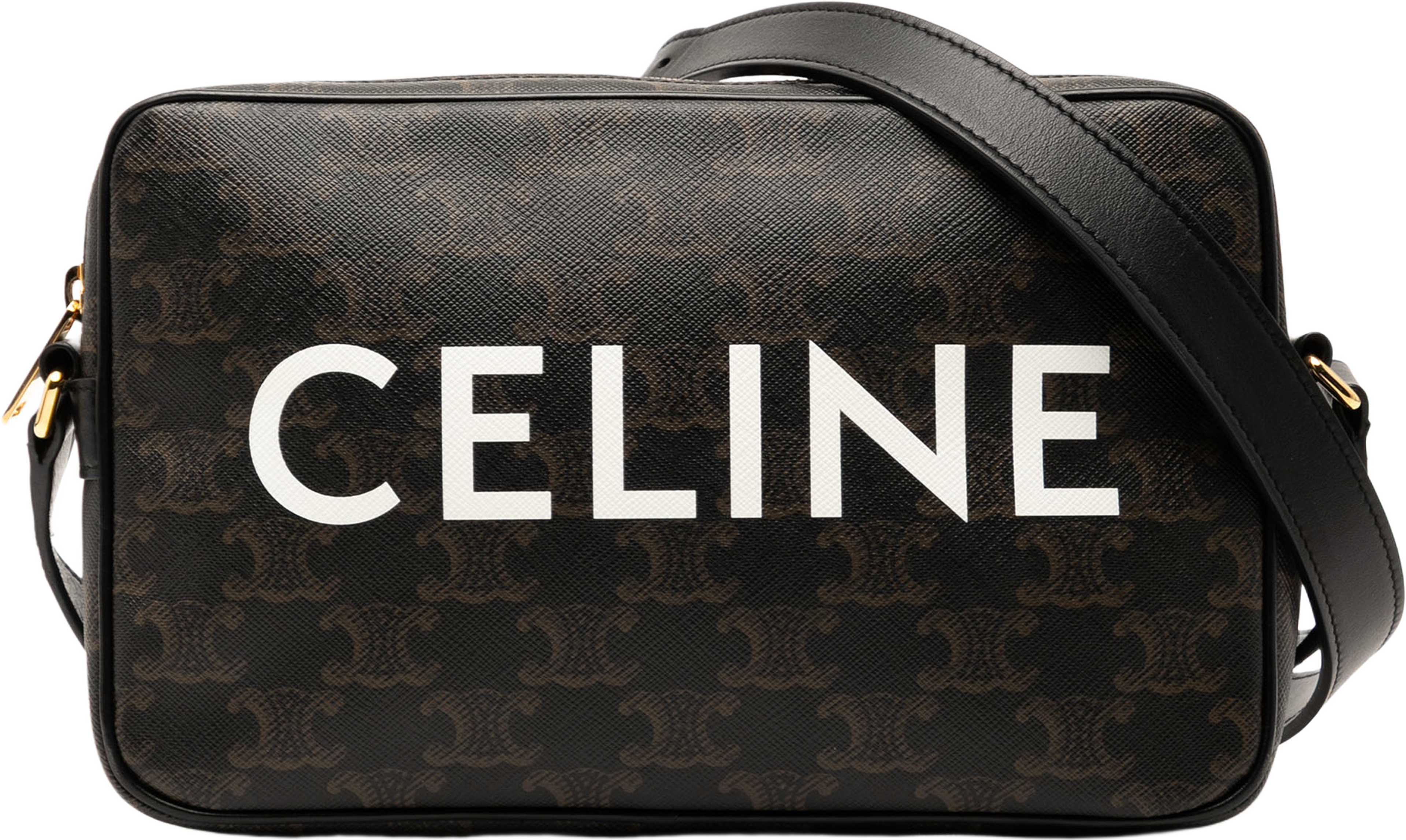 Celine Medium Triomphe Coated Canvas Logo Crossbody, från Luxclusif, i färgen dark brown. Klicka för att öppna bilden i stort format