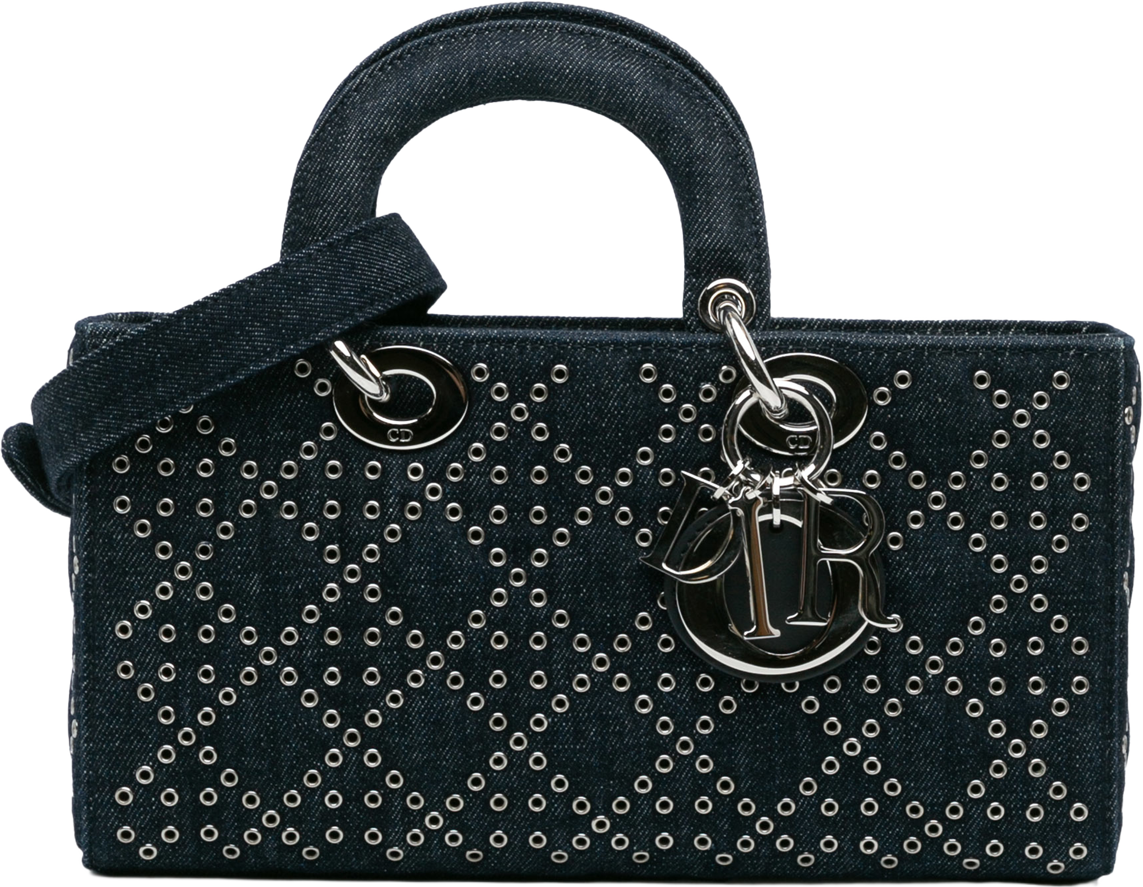 Dior Medium Denim Cannage Eyelet Lady D Joy, från Luxclusif, i färgen navy. Klicka för att öppna bilden i stort format